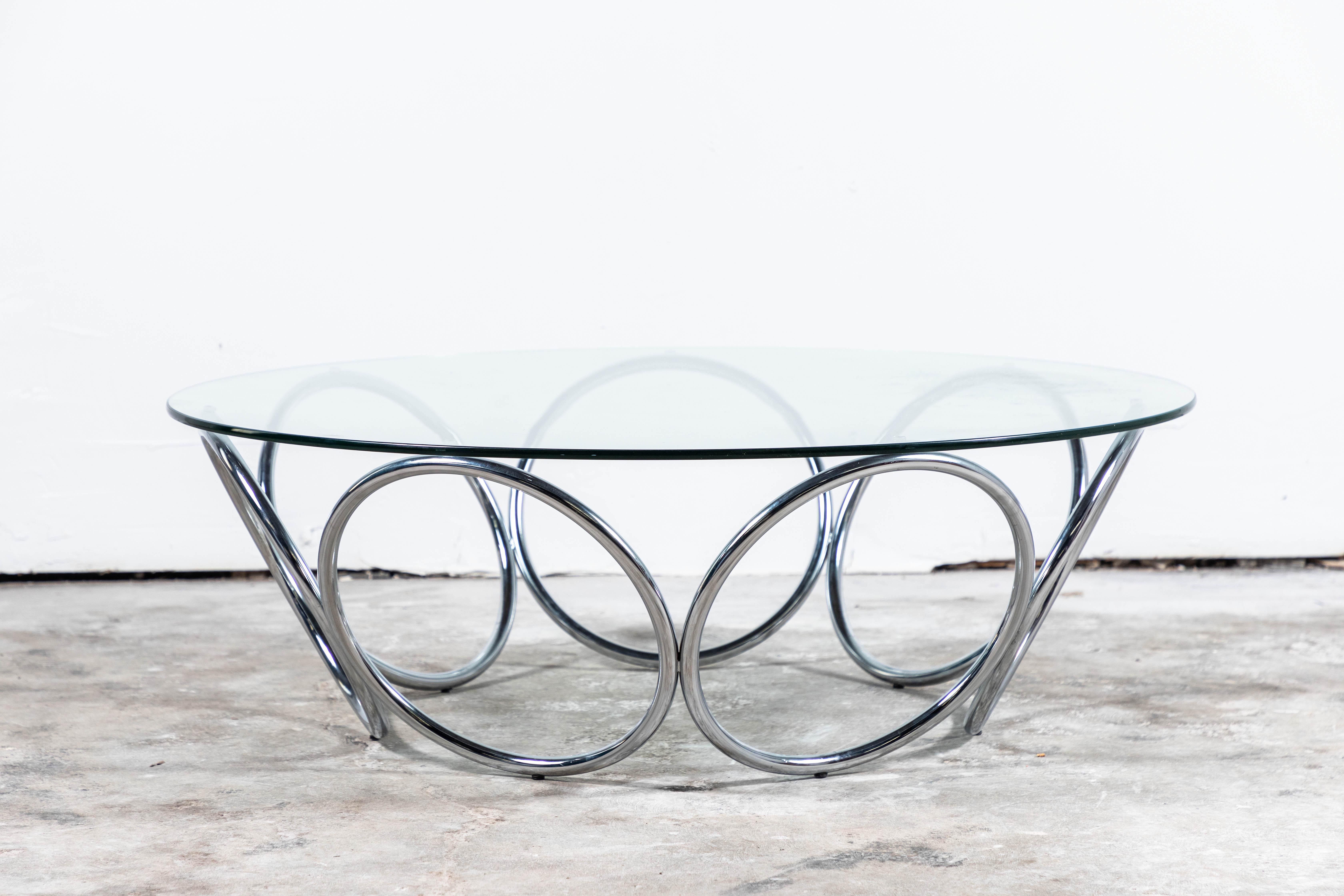 Modern Vintage 1970s Chrome Ring Coffee Table For Sale