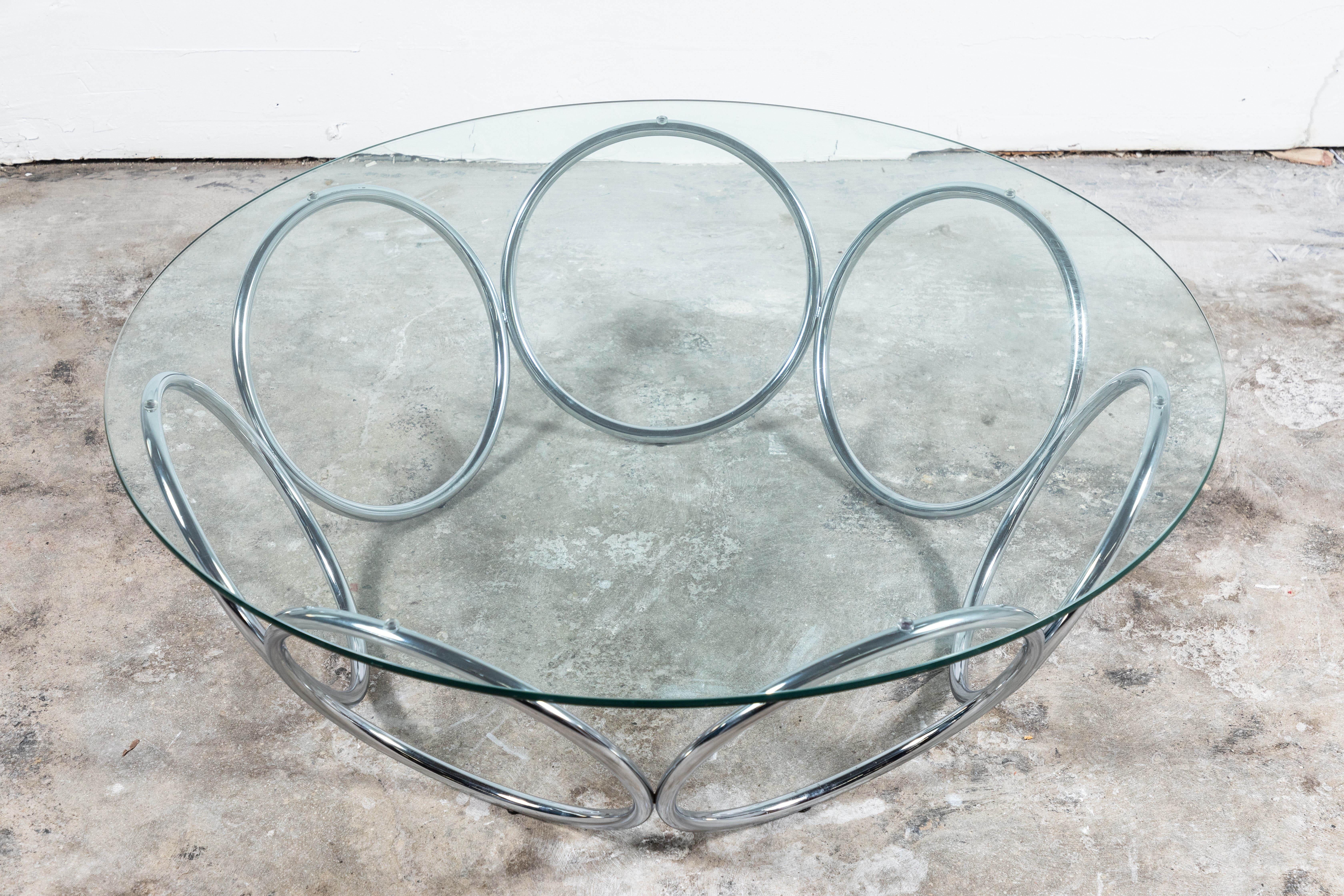 North American Vintage 1970s Chrome Ring Coffee Table For Sale