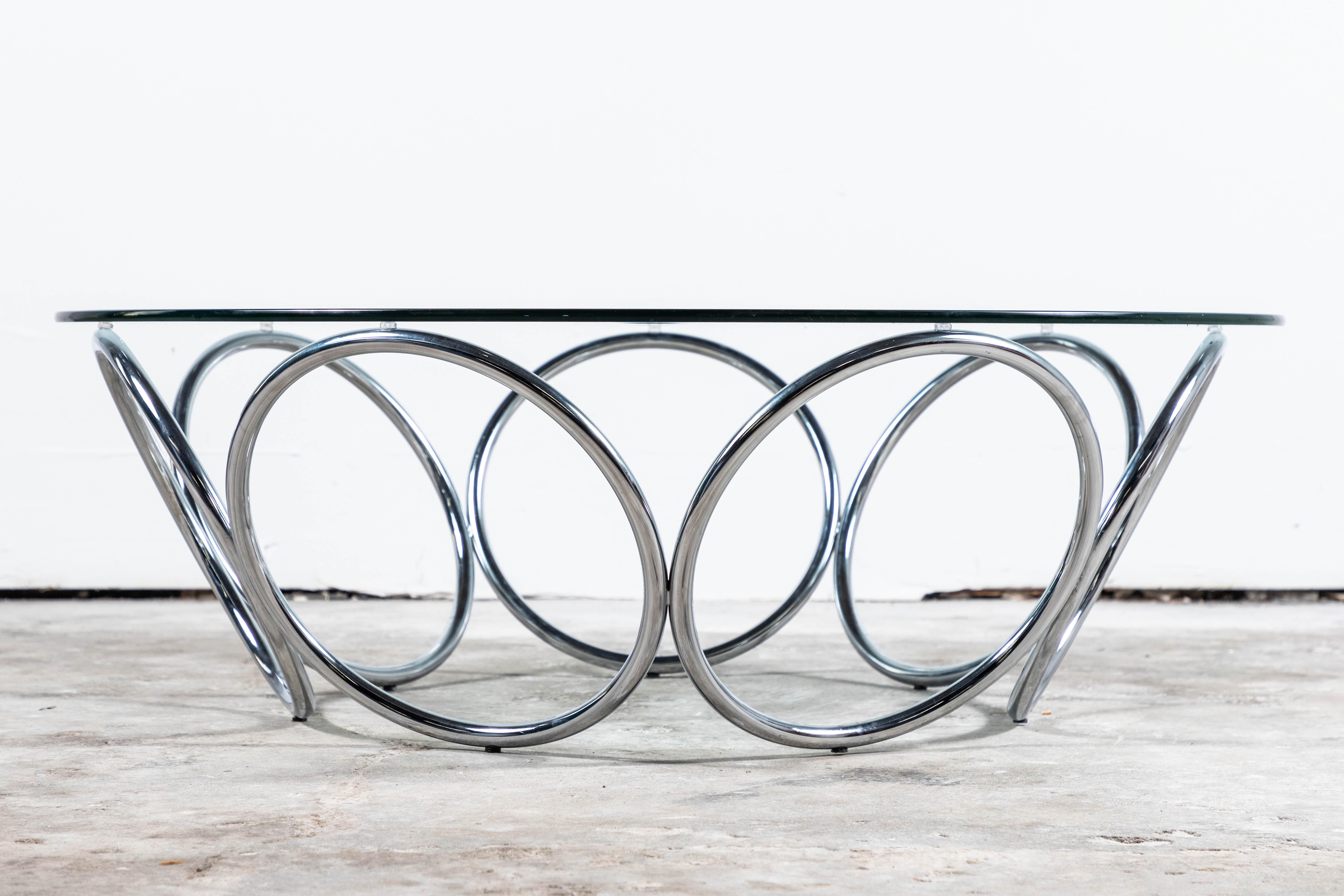 20th Century Vintage 1970s Chrome Ring Coffee Table For Sale