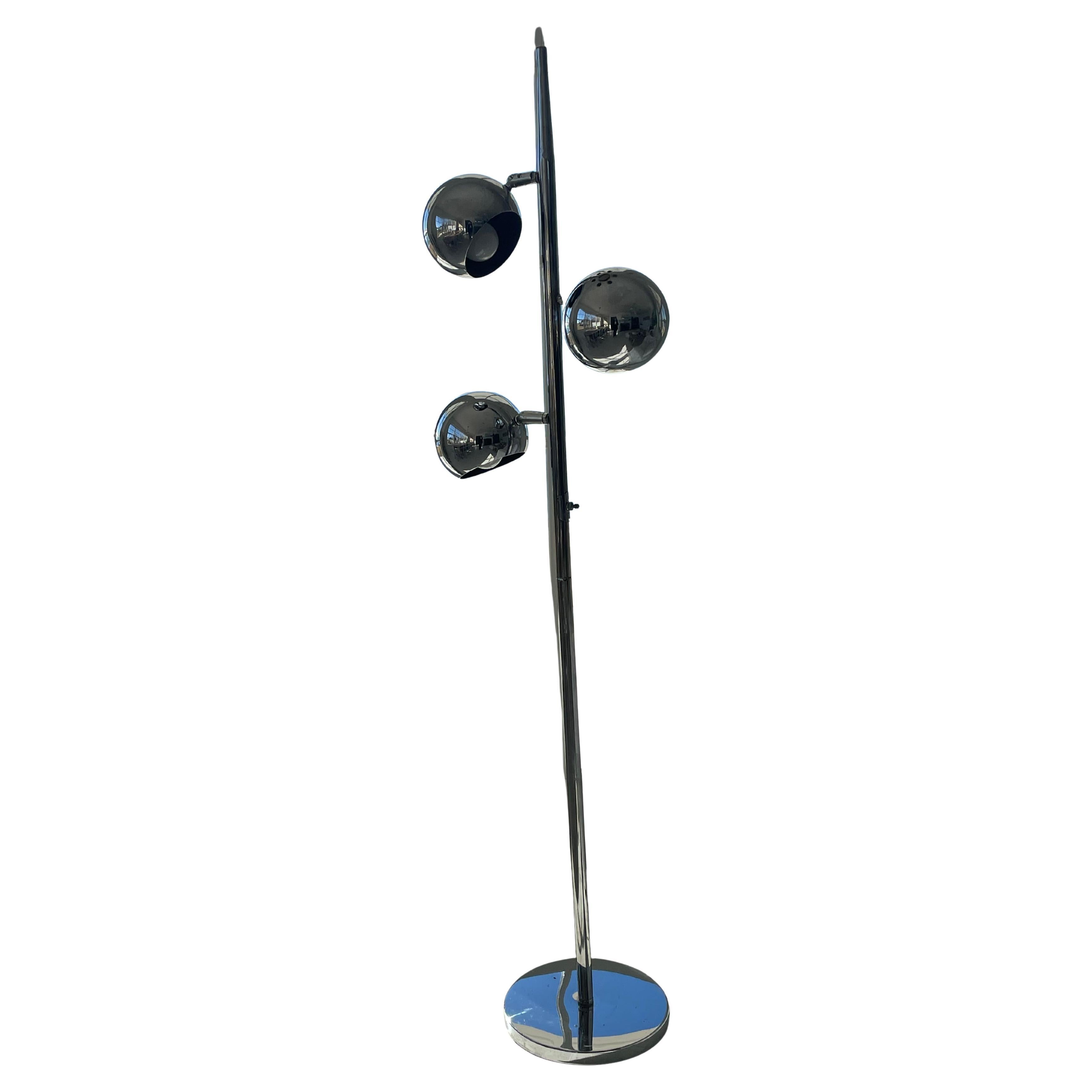 Vintage 1970s Chrome Three “Eyeball “ Floor Lamp