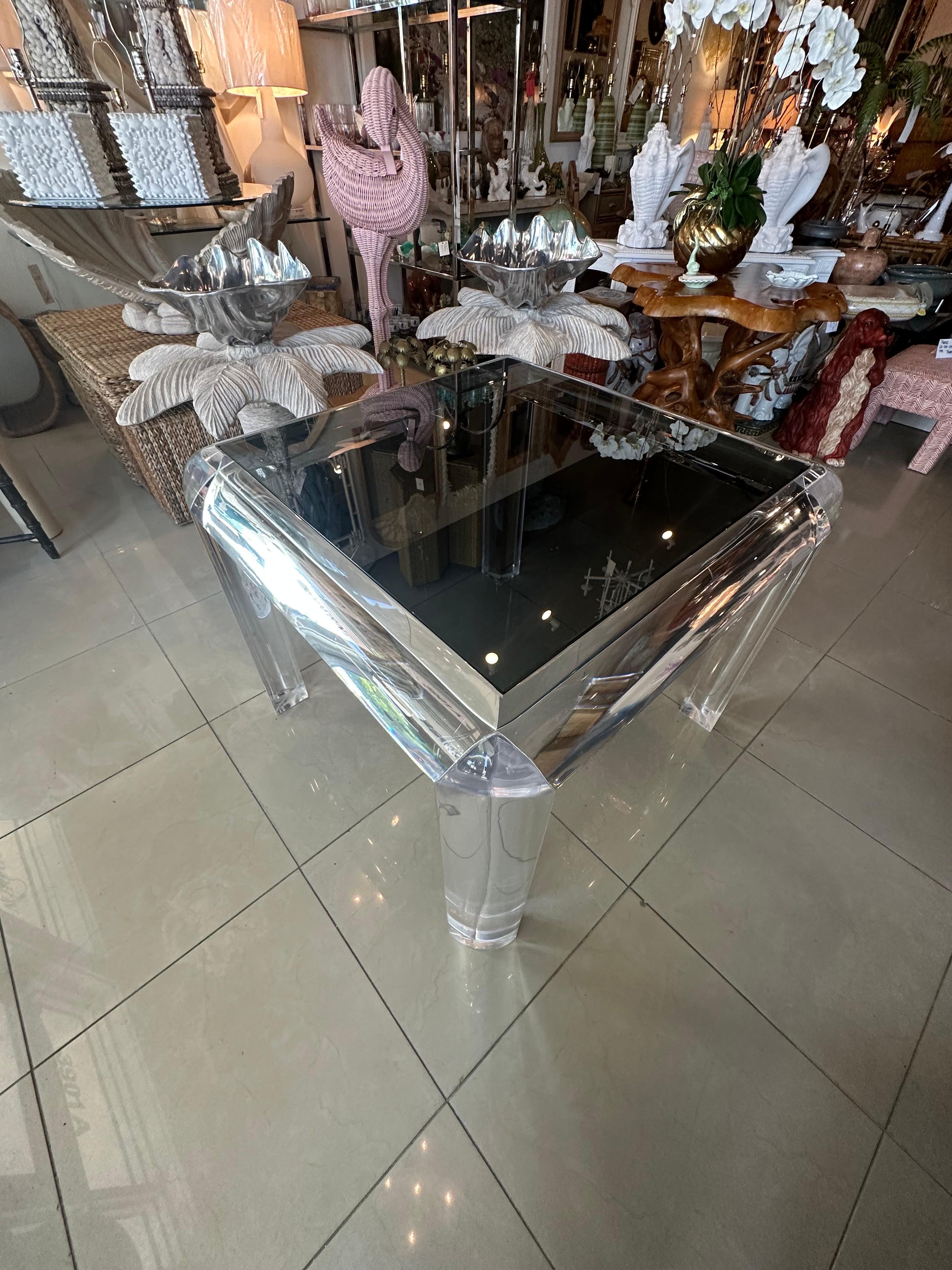 Vintage Karl Springer Style 1970s Waterfall Edge Lucite Game Dining Table Glass 4