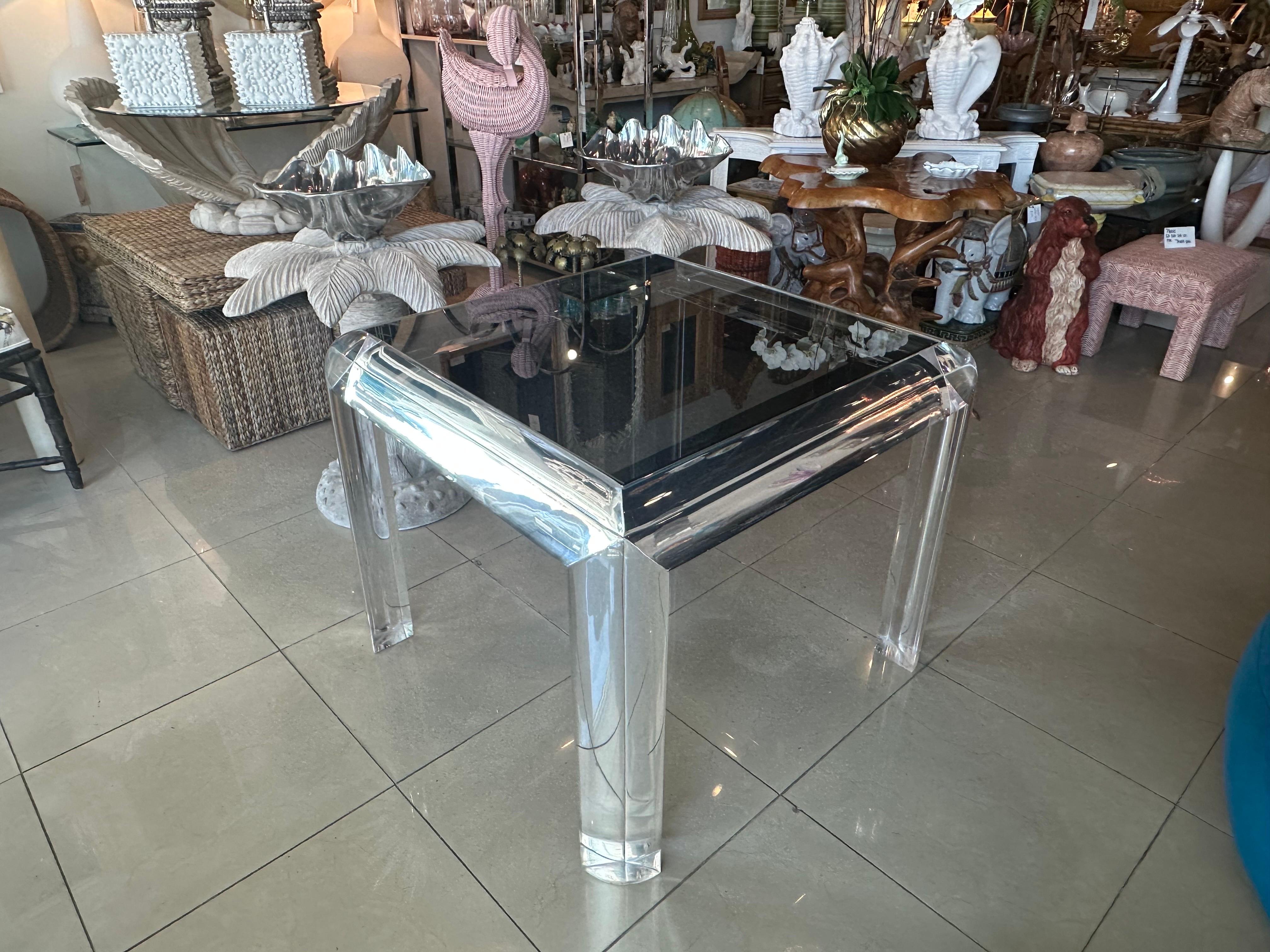 Vintage Karl Springer Style 1970s Waterfall Edge Lucite Game Dining Table Glass 9