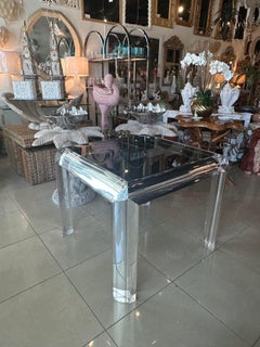 Vintage Karl Springer Style 1970s Waterfall Edge Lucite Game Dining Table Glass