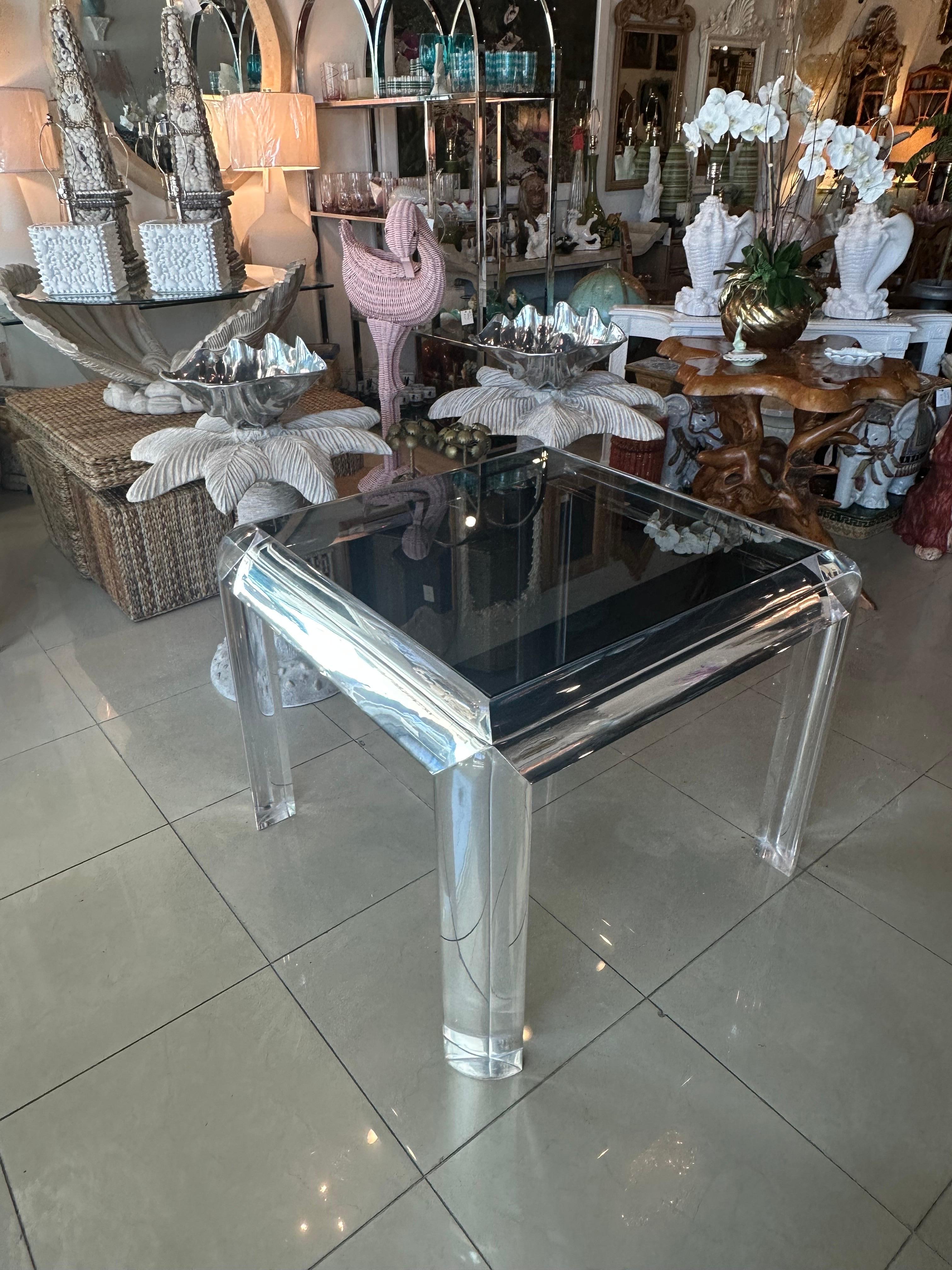 Late 20th Century Vintage Karl Springer Style 1970s Waterfall Edge Lucite Game Dining Table Glass