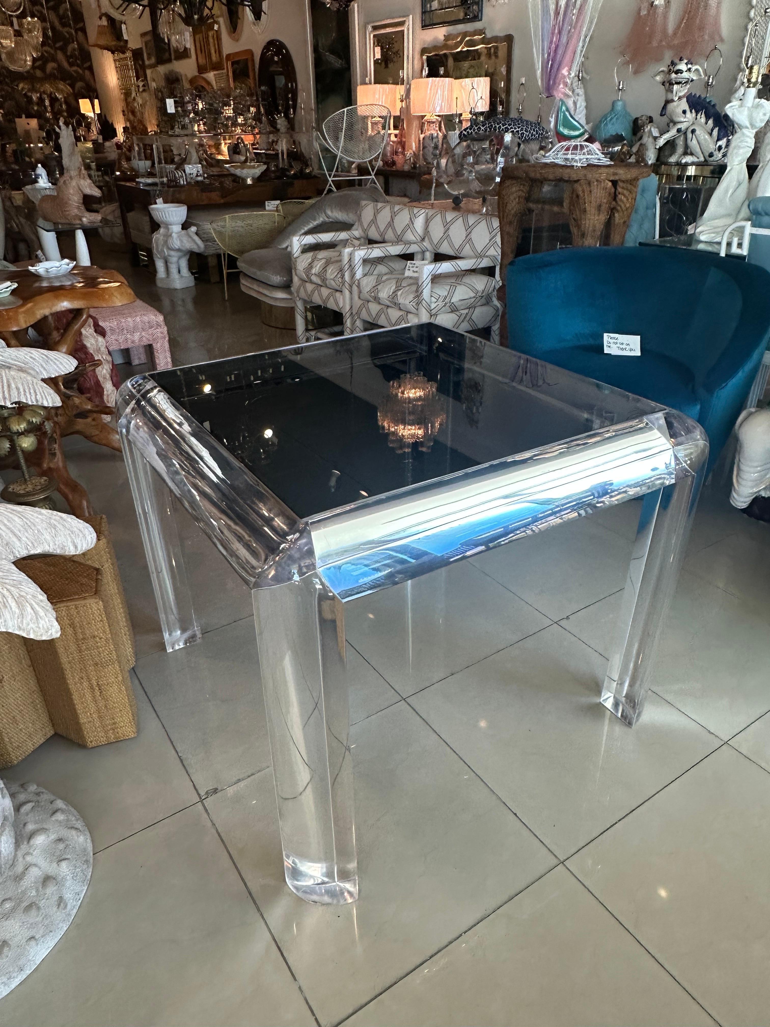 Vintage Karl Springer Style 1970s Waterfall Edge Lucite Game Dining Table Glass 1