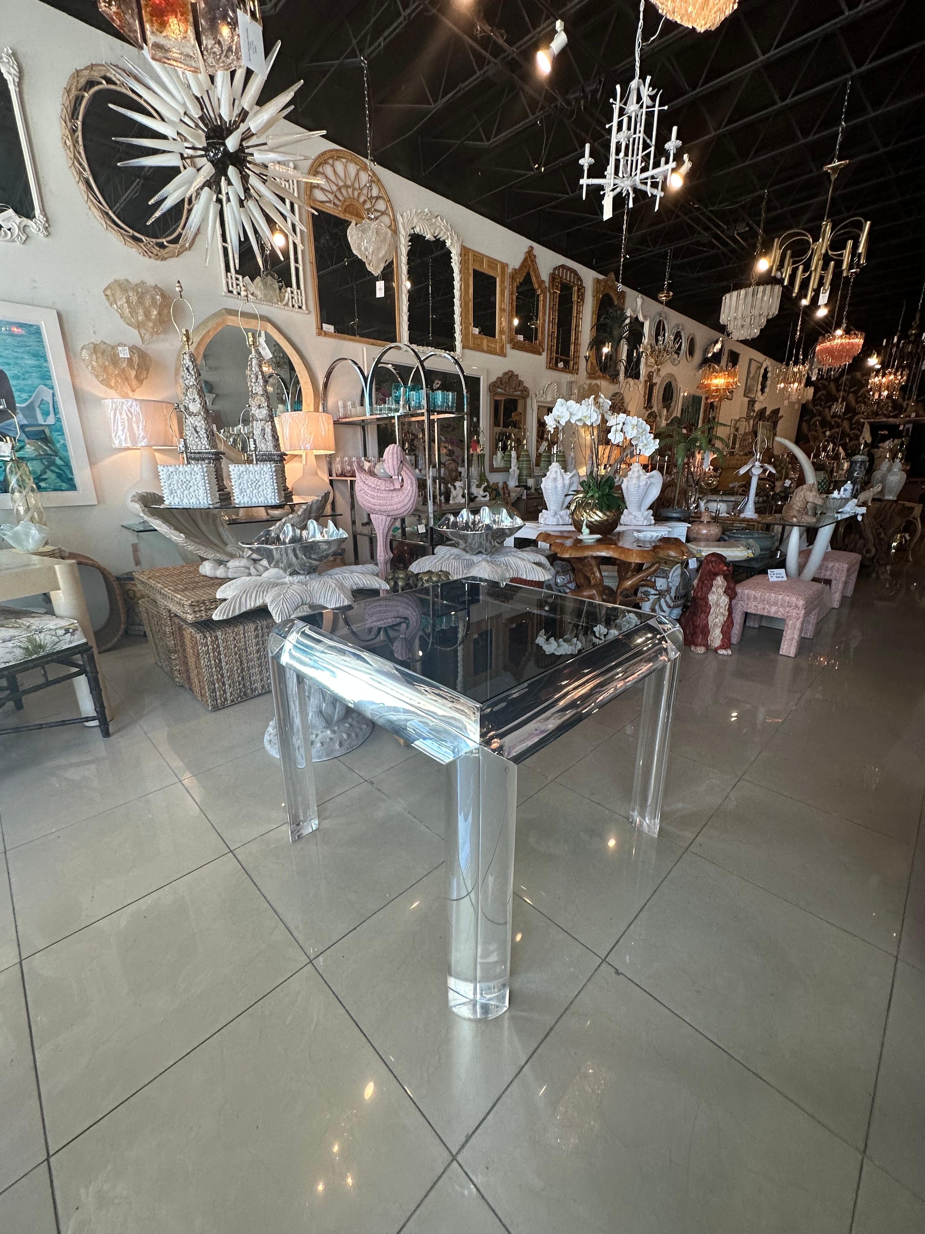 Vintage Karl Springer Style 1970s Waterfall Edge Lucite Game Dining Table Glass 2