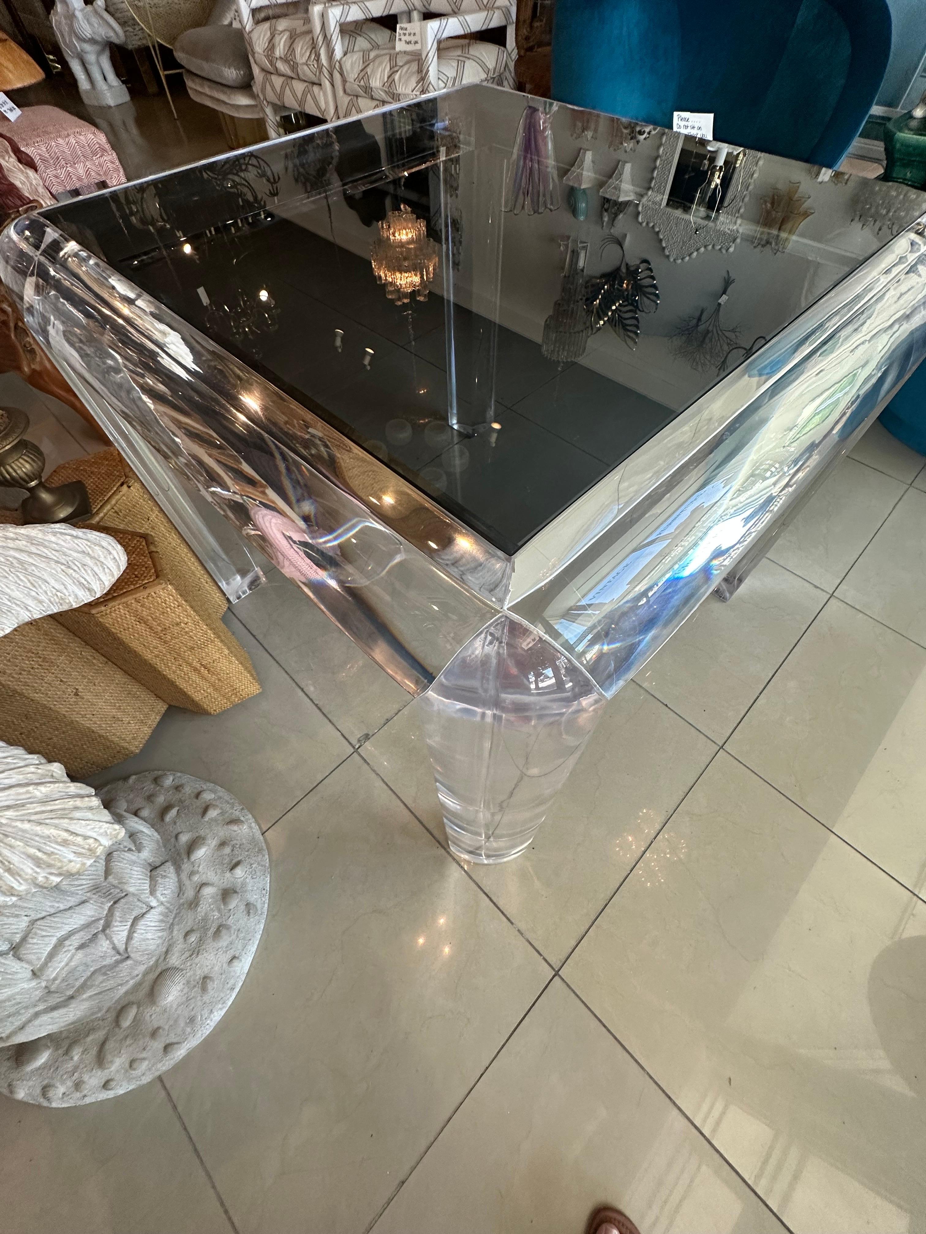 Vintage Karl Springer Style 1970s Waterfall Edge Lucite Game Dining Table Glass 3