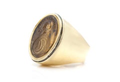 Vintage 1970s Citrine Intaglio Signet Ring