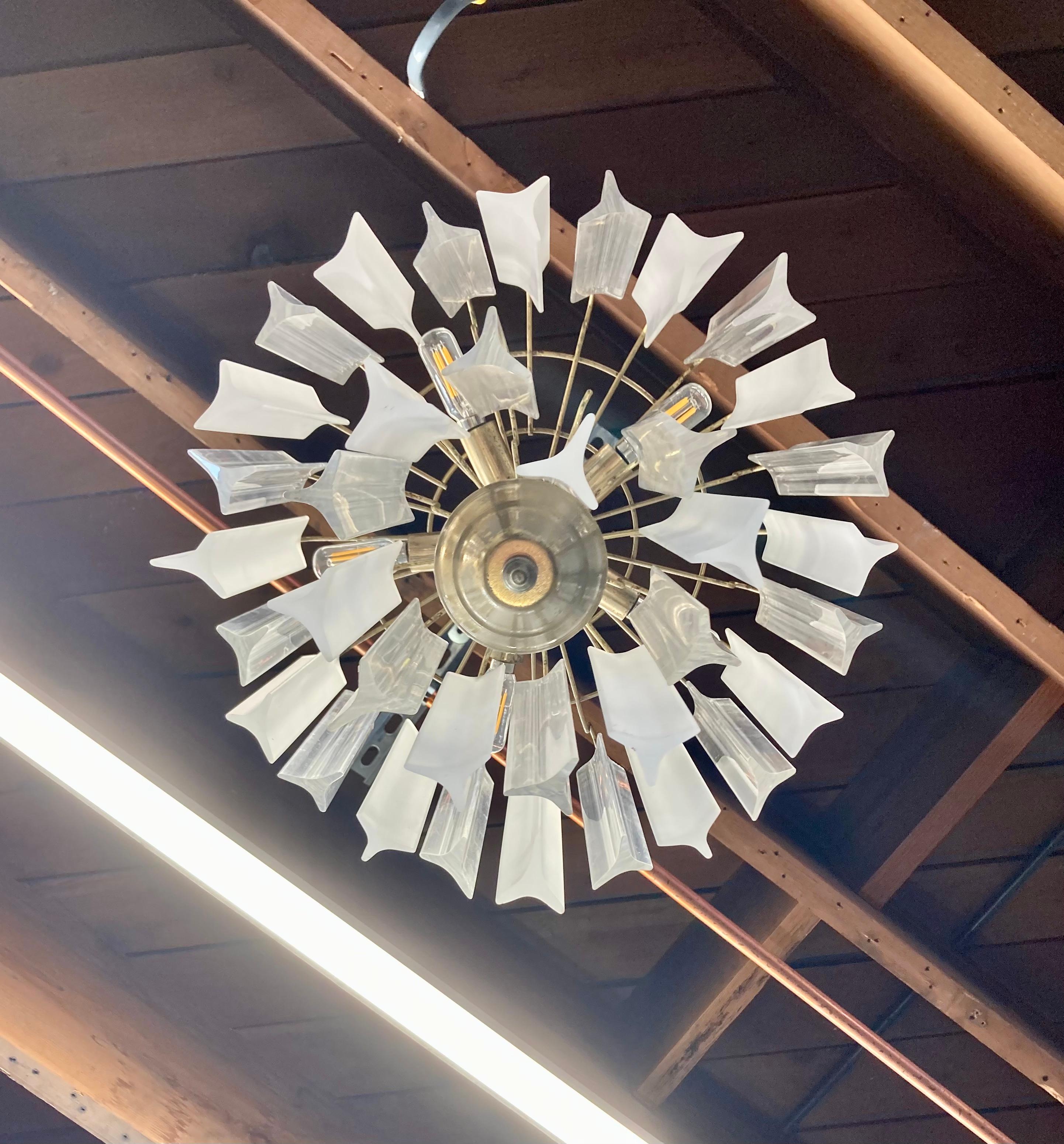 Hollywood Regency Vintage 1970's Clear and Frosted Lucite Chandelier For Sale