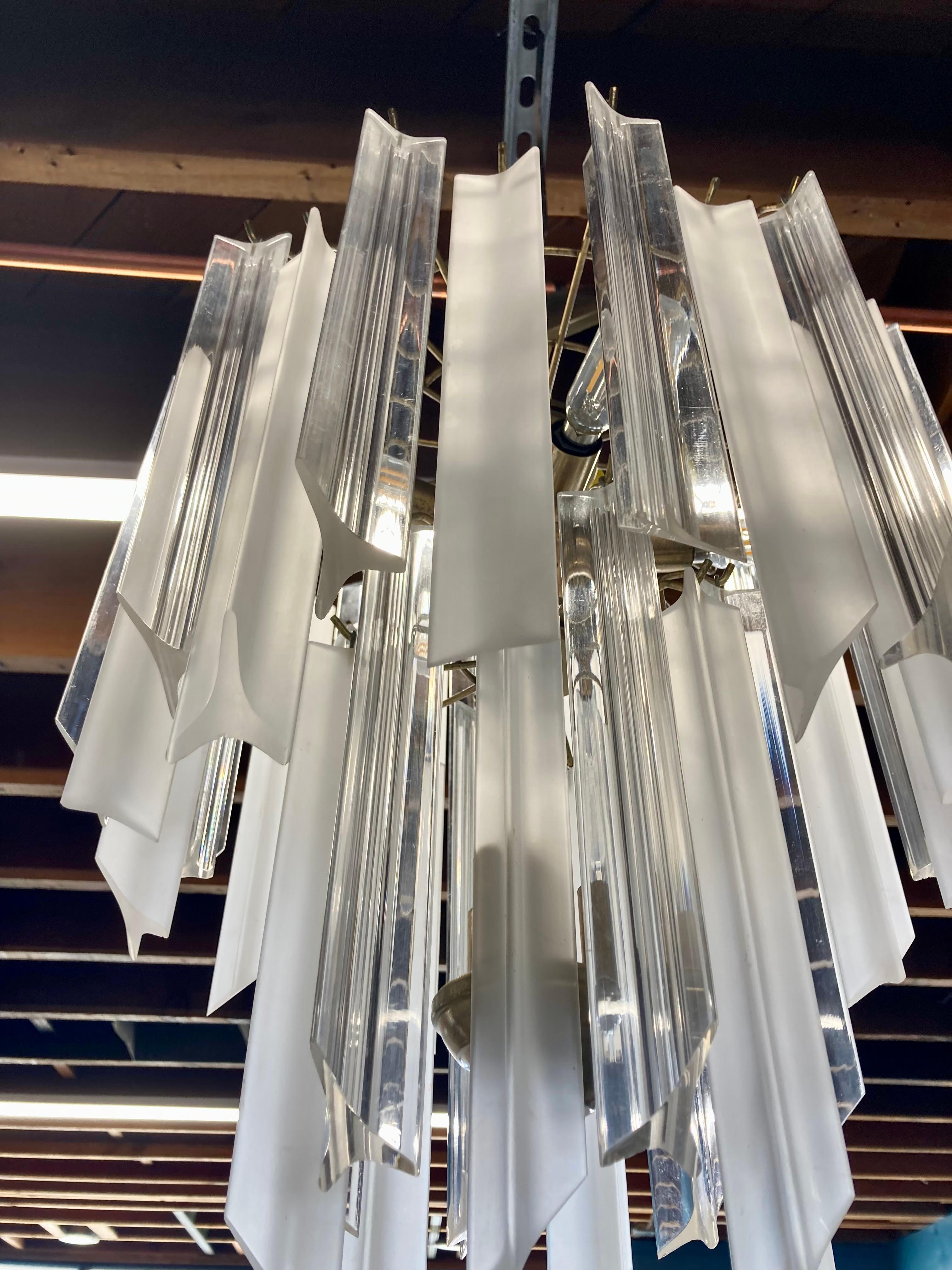 Vintage 1970's Clear and Frosted Lucite Chandelier In Good Condition For Sale In Alhambra, CA