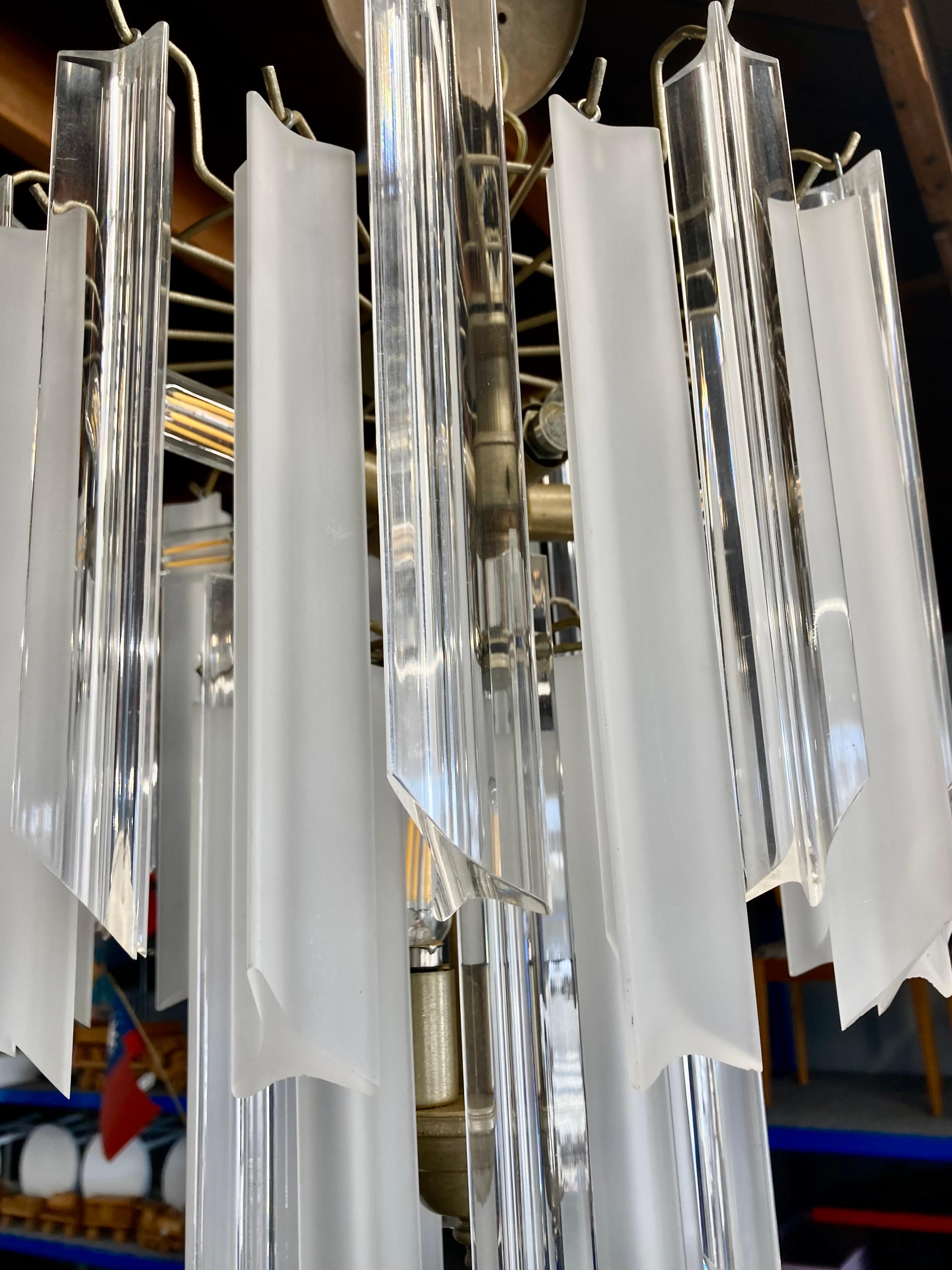 Late 20th Century Vintage 1970's Clear and Frosted Lucite Chandelier For Sale
