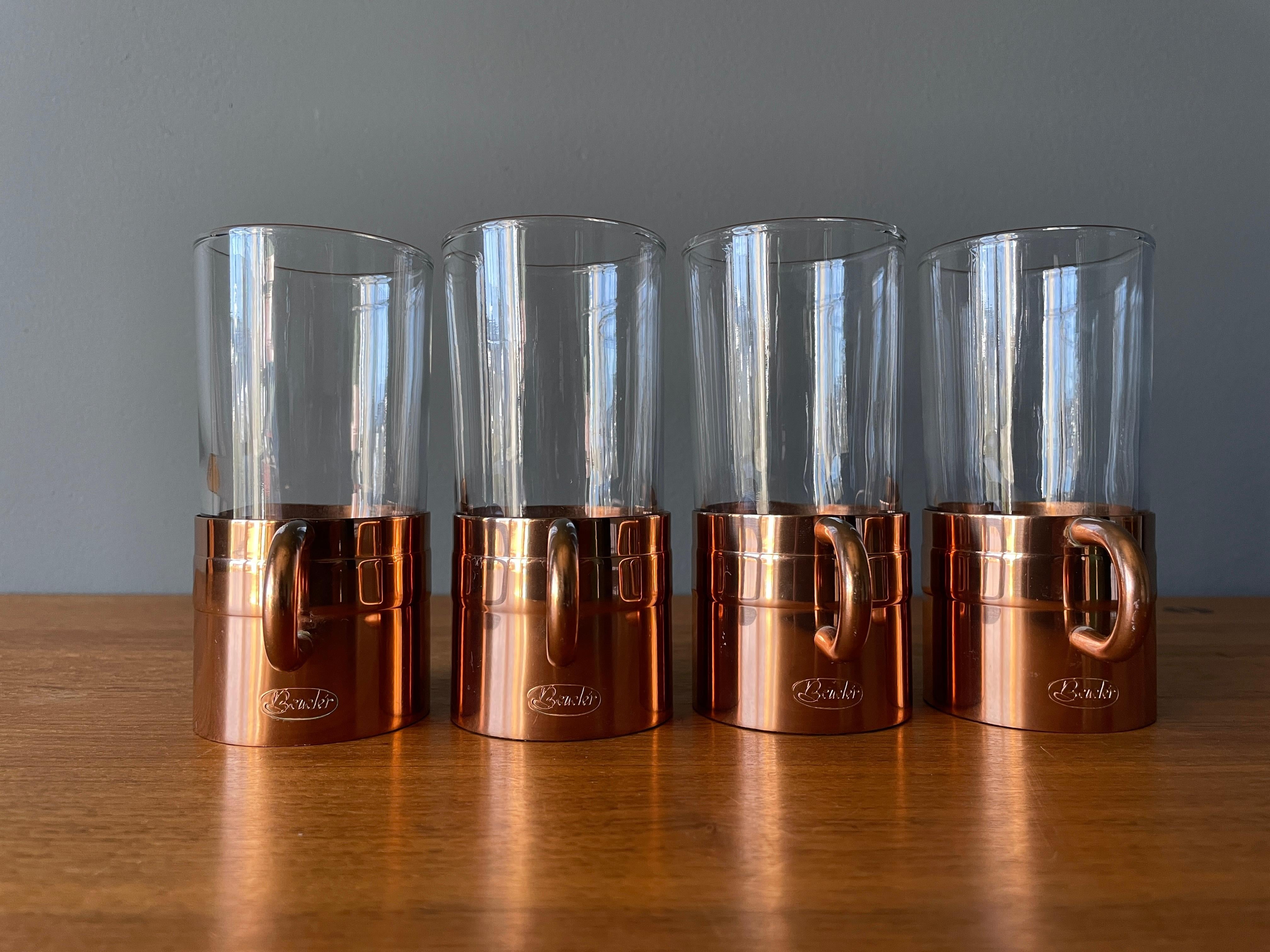 Vintage 1970s Cobras By Beucler Glass and Copper Brass Mug Cups 3
