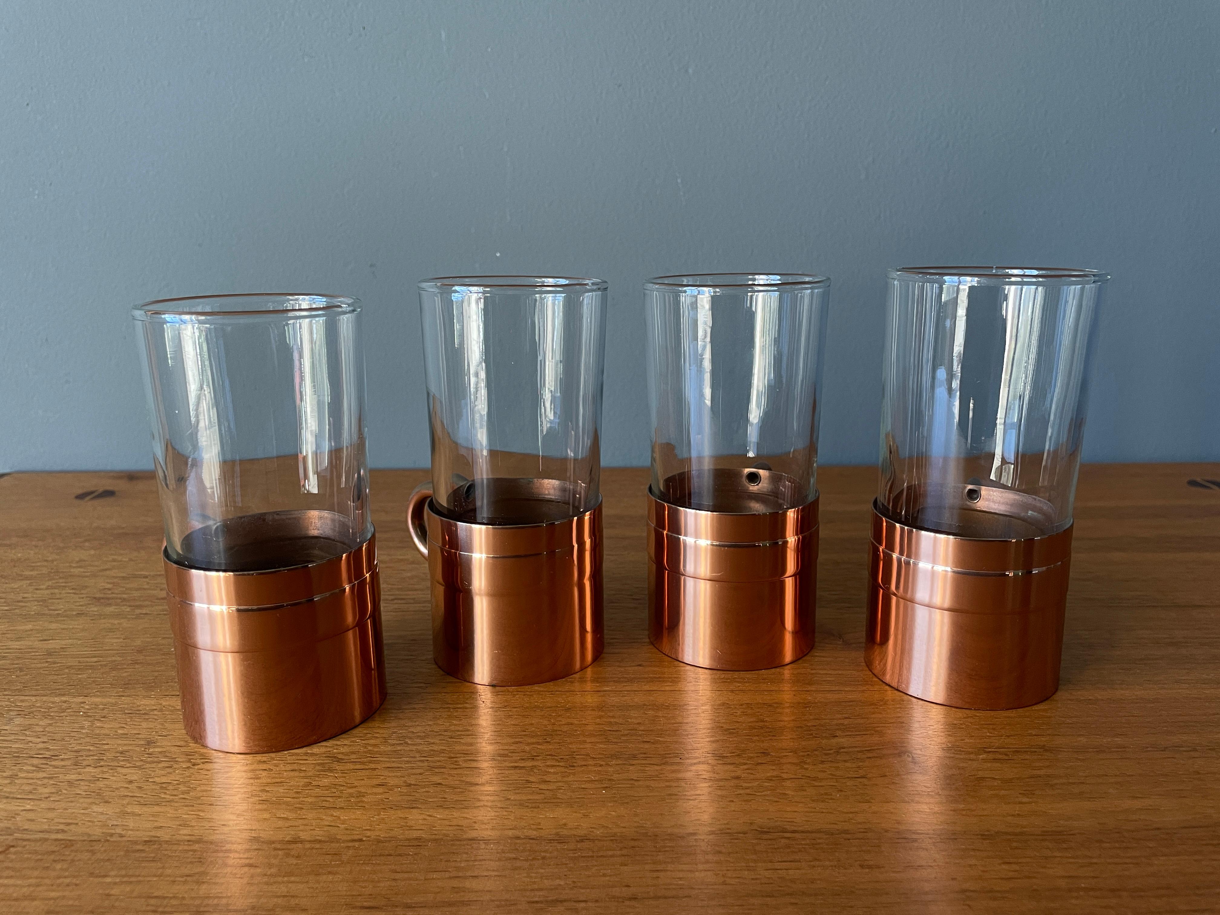 Mid-Century Modern Vintage 1970s Cobras By Beucler Glass and Copper Brass Mug Cups