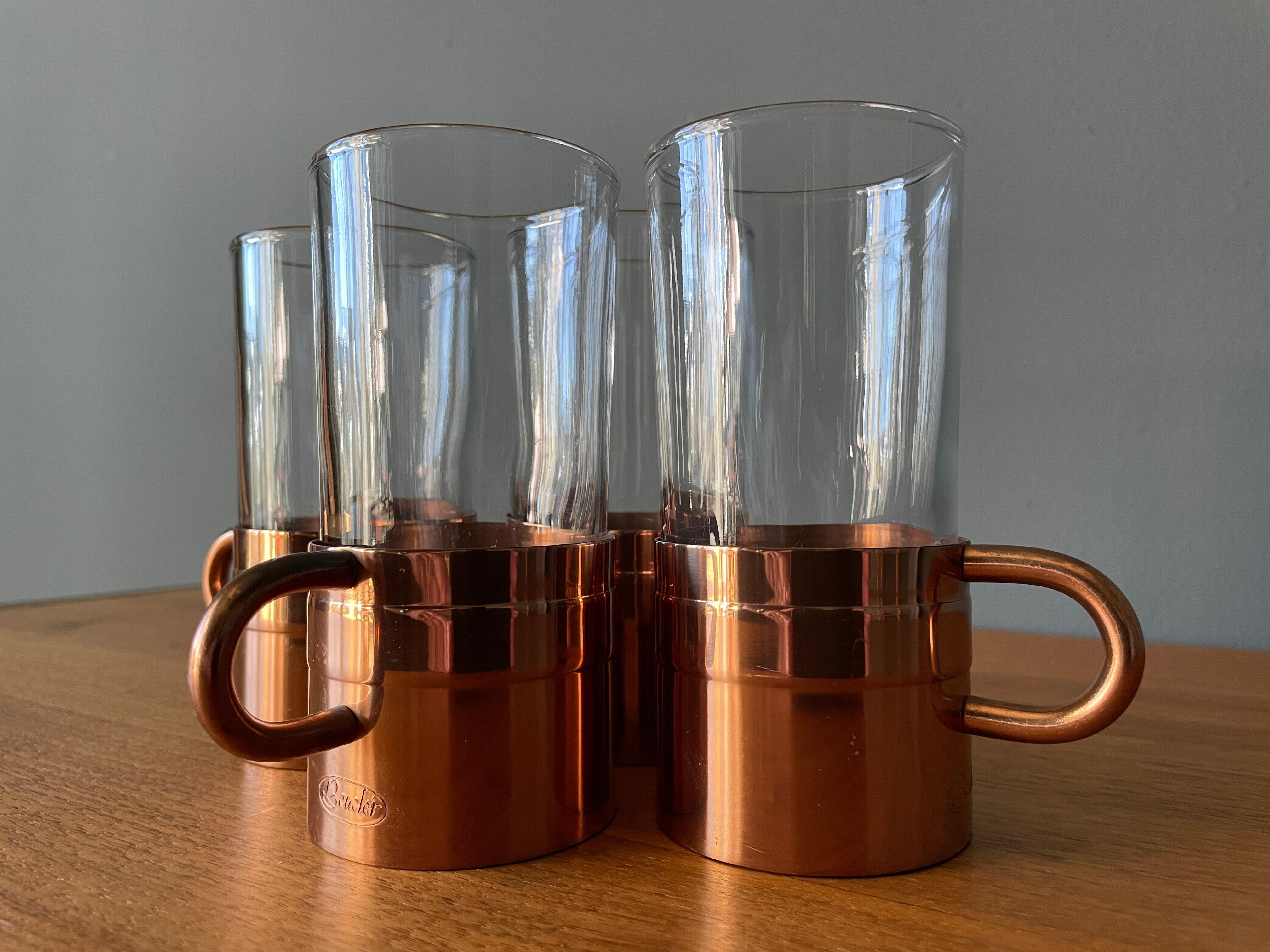 Vintage 1970s Cobras By Beucler Glass and Copper Brass Mug Cups In Good Condition In Costa Mesa, CA