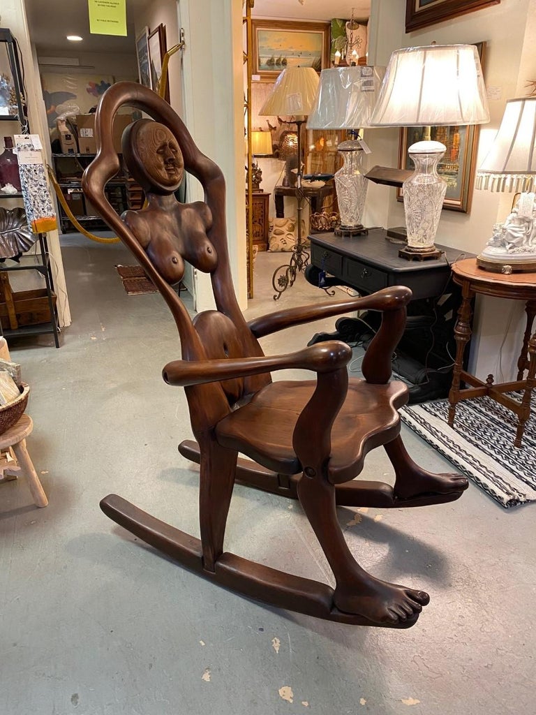 Vintage 1970s Cocobolo Rosewood Female Sculpture Rocking Chair For Sale ...