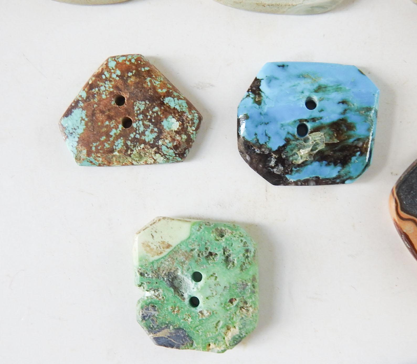 Bohemian Vintage 1970's Collection of Turquoise Jasper Azurite Lapidary Buttons For Sale