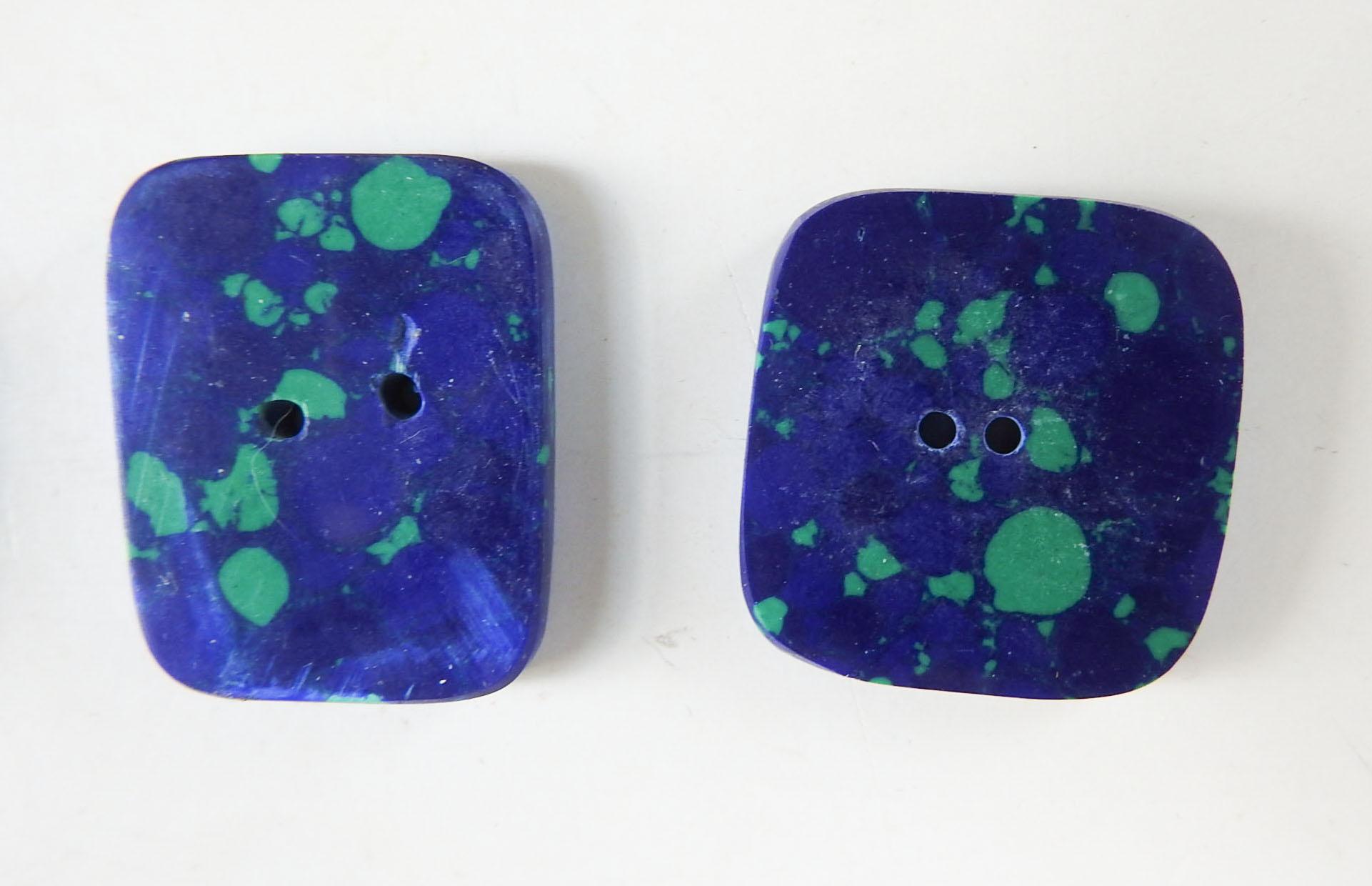 Hand-Crafted Vintage 1970's Collection of Turquoise Jasper Azurite Lapidary Buttons For Sale