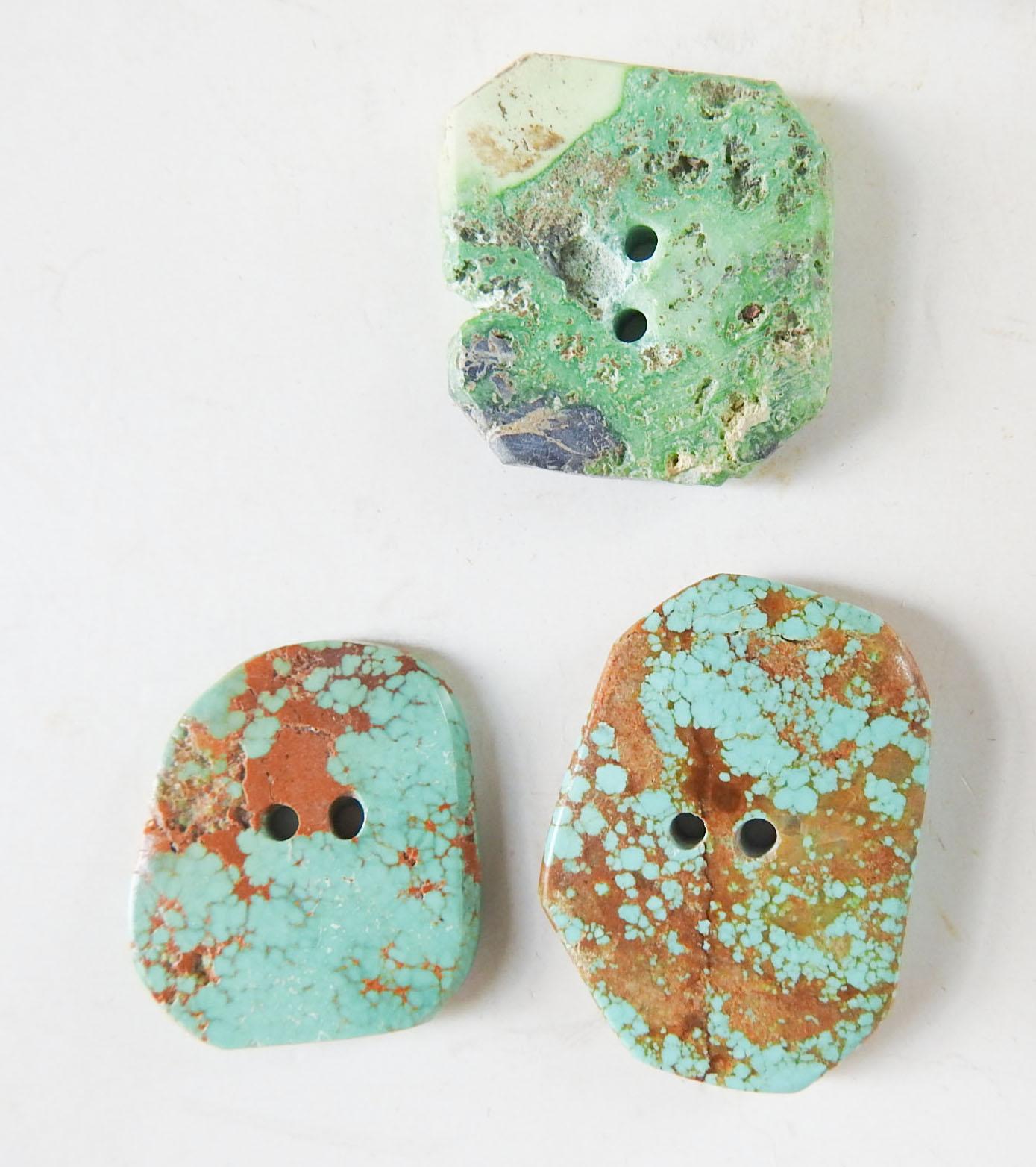 Vintage 1970's Collection of Turquoise Jasper Azurite Lapidary Buttons In Good Condition For Sale In Seguin, TX