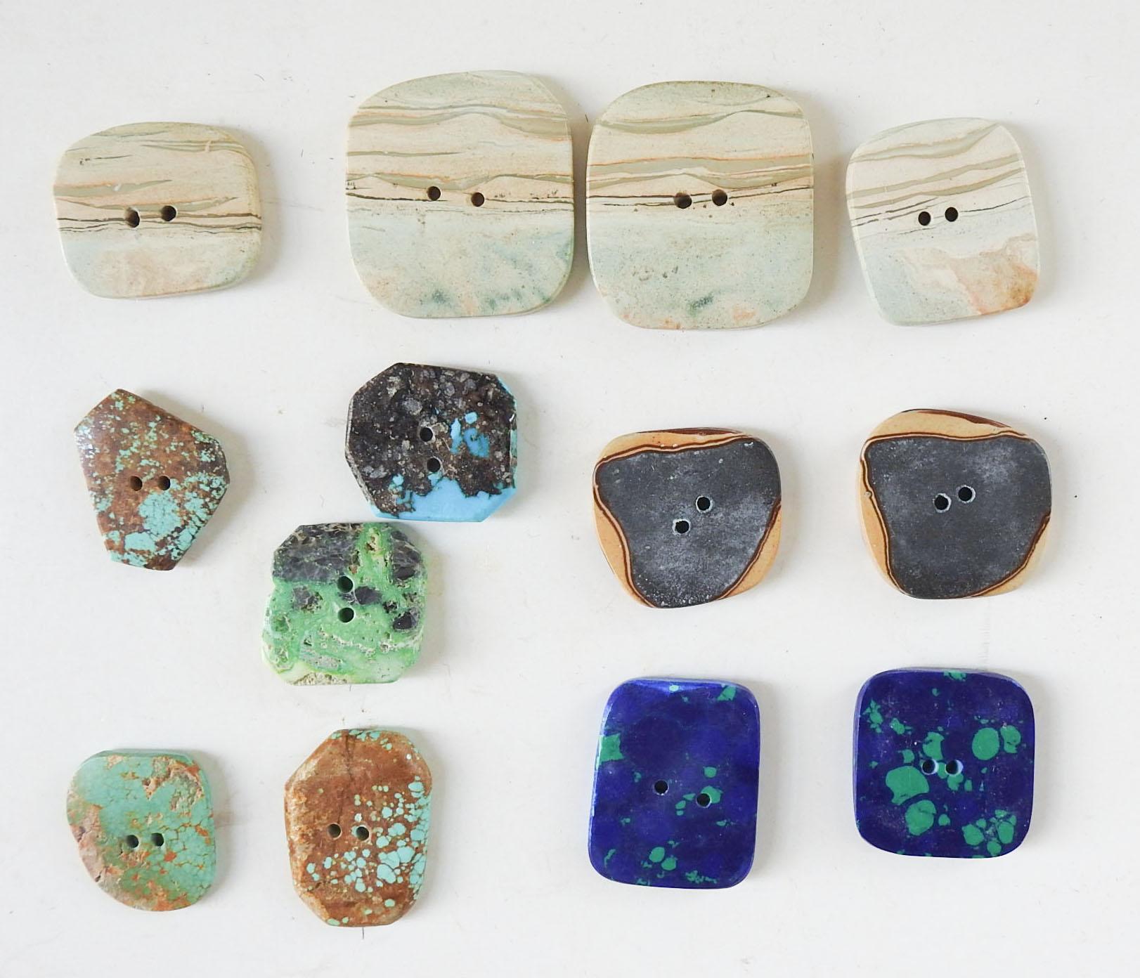20th Century Vintage 1970's Collection of Turquoise Jasper Azurite Lapidary Buttons For Sale