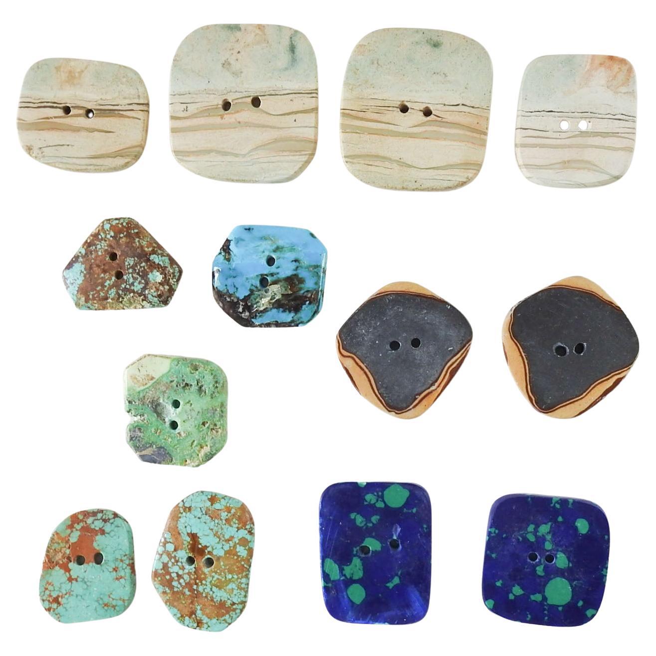 Vintage 1970's Collection of Turquoise Jasper Azurite Lapidary Buttons For Sale