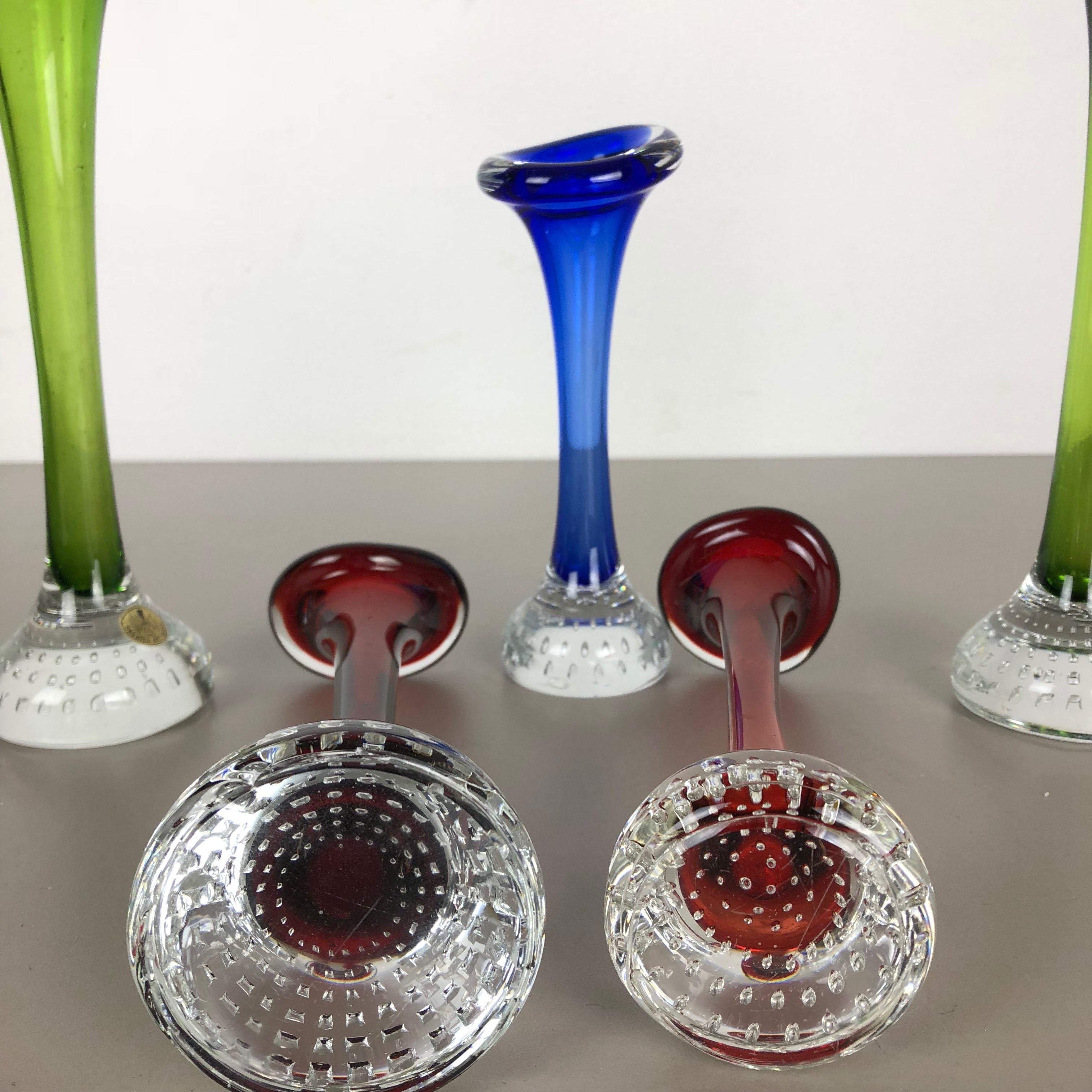 Vintage 1970s Colorful Set of Five Glass Vases by Bo Borgstrom for ASEDA, Sweden For Sale 7