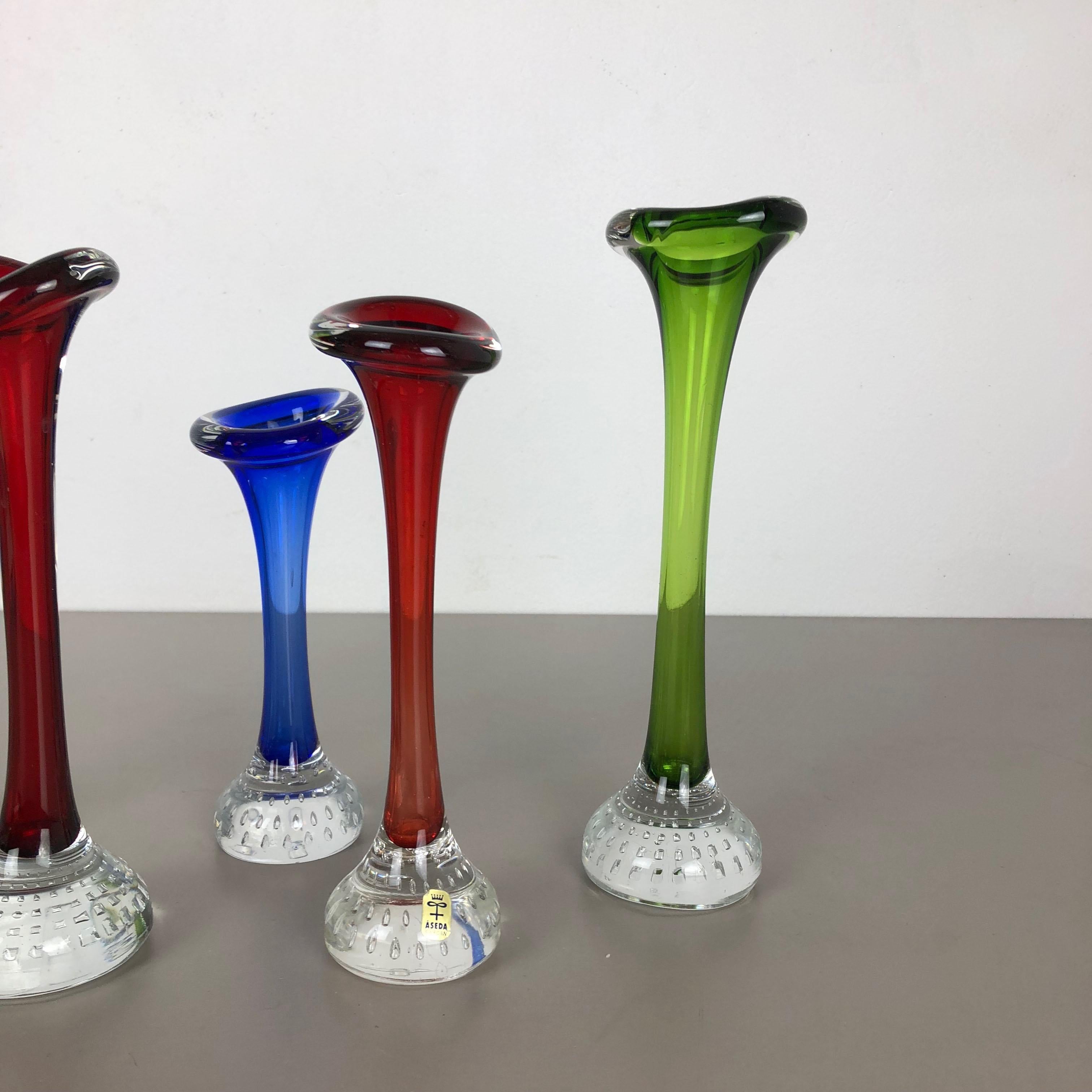 Suédois Ensemble coloré de cinq vases en verre vintage des années 1970 par Bo Borgstrom pour ASEDA, Suède en vente