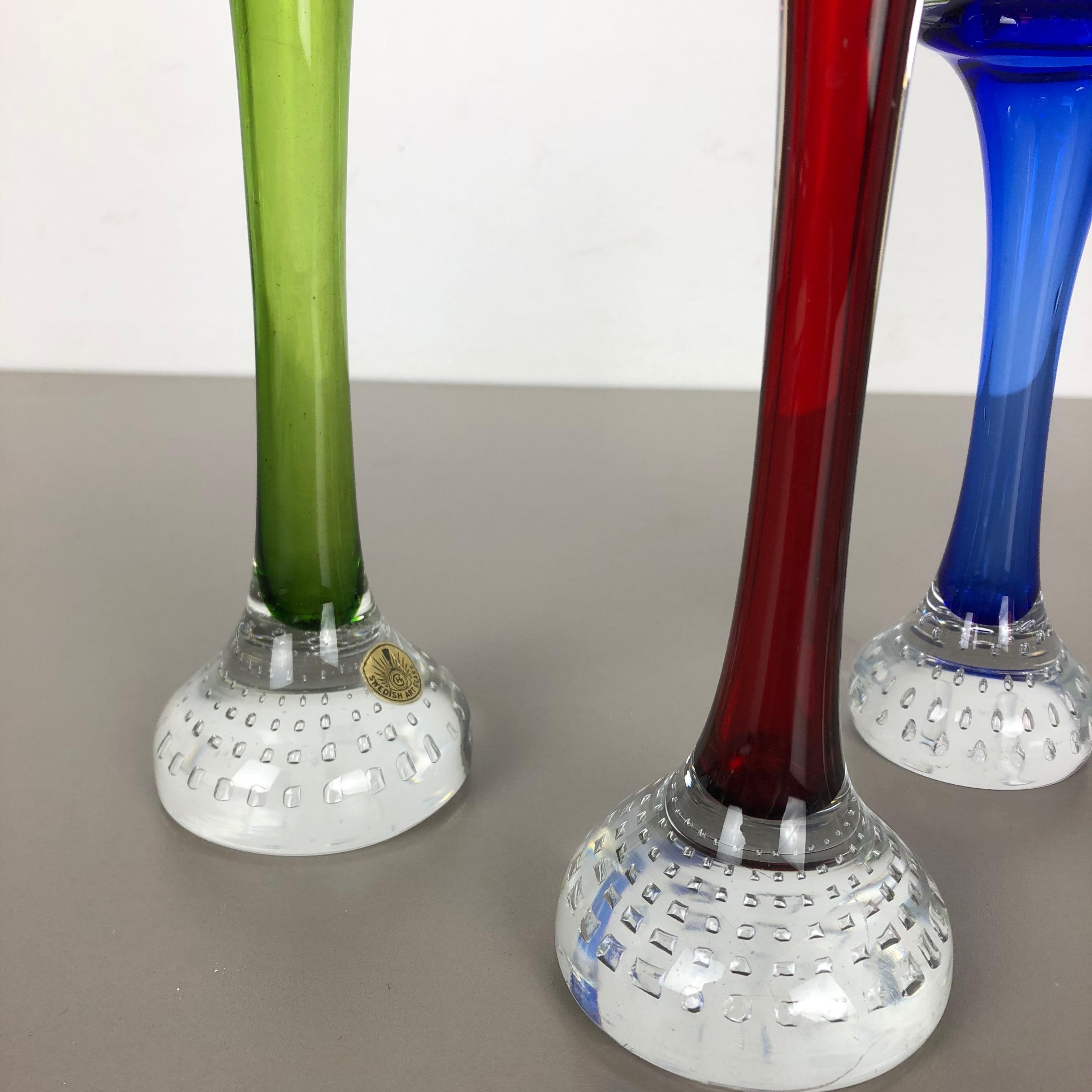 20th Century Vintage 1970s Colorful Set of Five Glass Vases by Bo Borgstrom for ASEDA, Sweden For Sale
