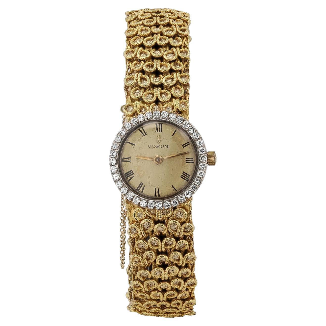 Vintage 1970's Corum 18k Gold Ladies Diamond Cocktail Watch For Sale