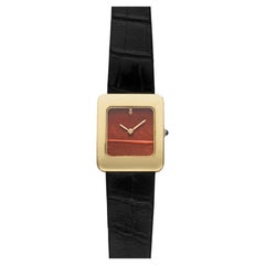 Vintage 1970s Corum Tank 18K YG Scarlet Ibis Feather Dial Manual 28 mm