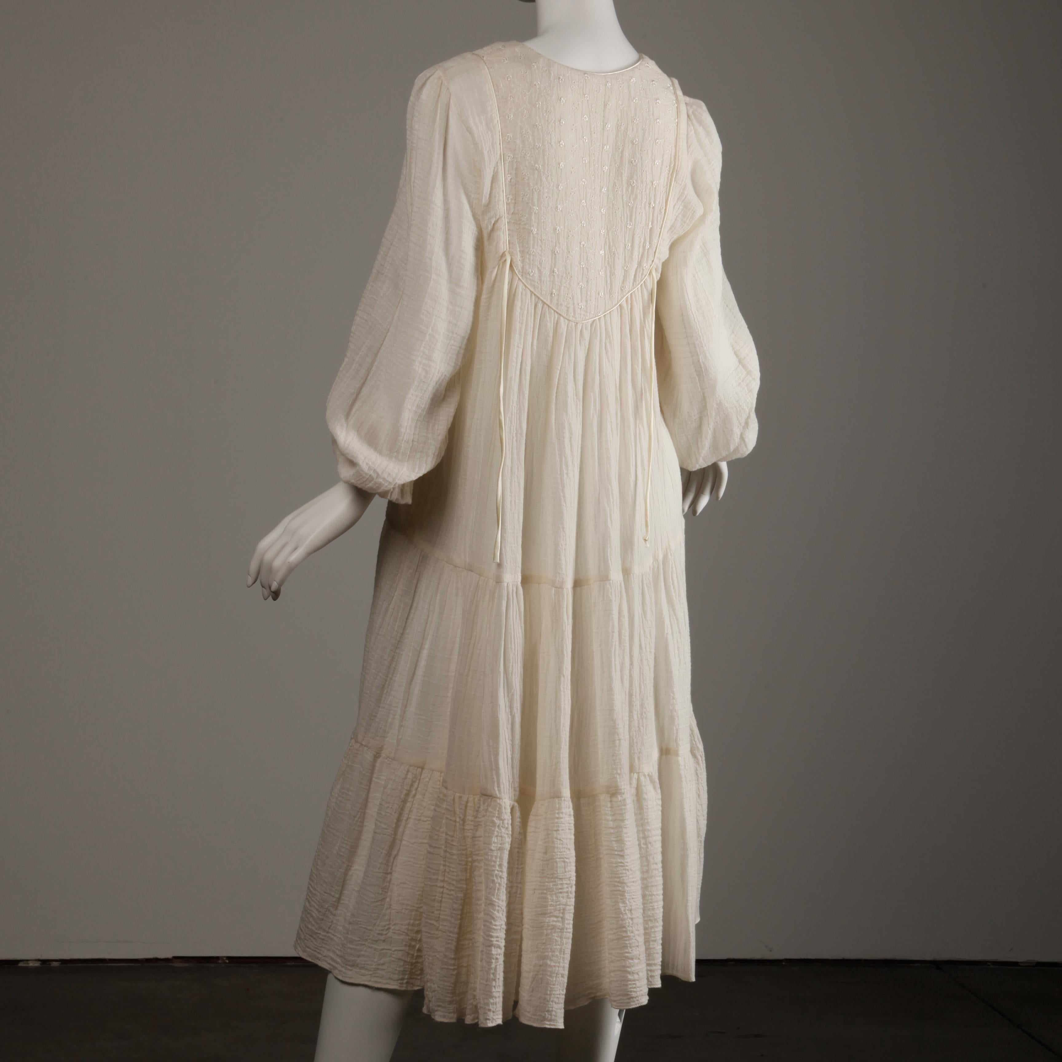 Vintage 1970s Cotton Gauze Dress in Off White 1