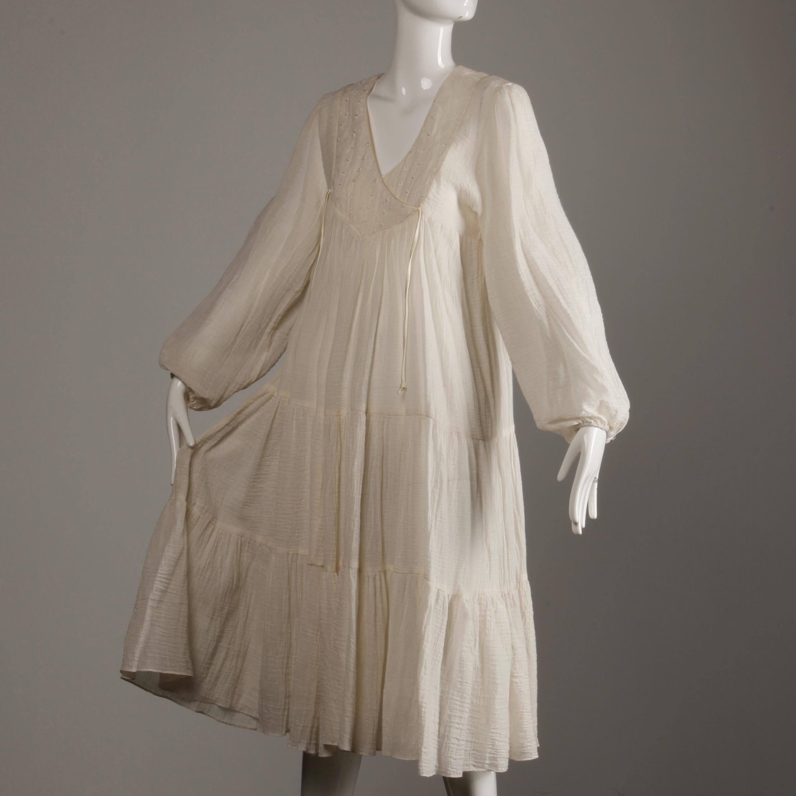 Vintage 1970s Cotton Gauze Dress in Off White 2