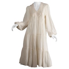 Vintage 1970s Cotton Gauze Dress in Off White