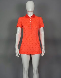Vintage 1970s COURREGES Logo Fluorescent Orange Polo Shirt