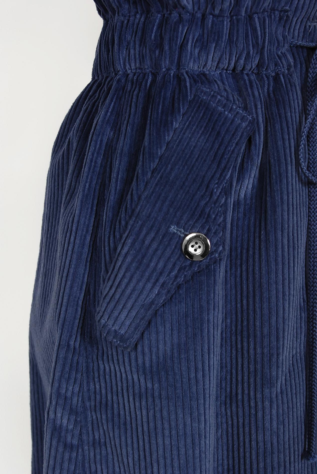 Vintage 1970s Courrèges Navy Blue Corduroy Waist-Tie Detachable Hood Jacket Coat For Sale 6