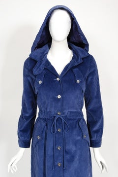 Archival 1970's Courrèges Navy Blue Corduroy Mod Detachable Hooded Jacket Coat