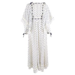 Vintage 1970s cream Cotton Voile & Navy Polka Dot Long Sleeve Boho Maxi Dress