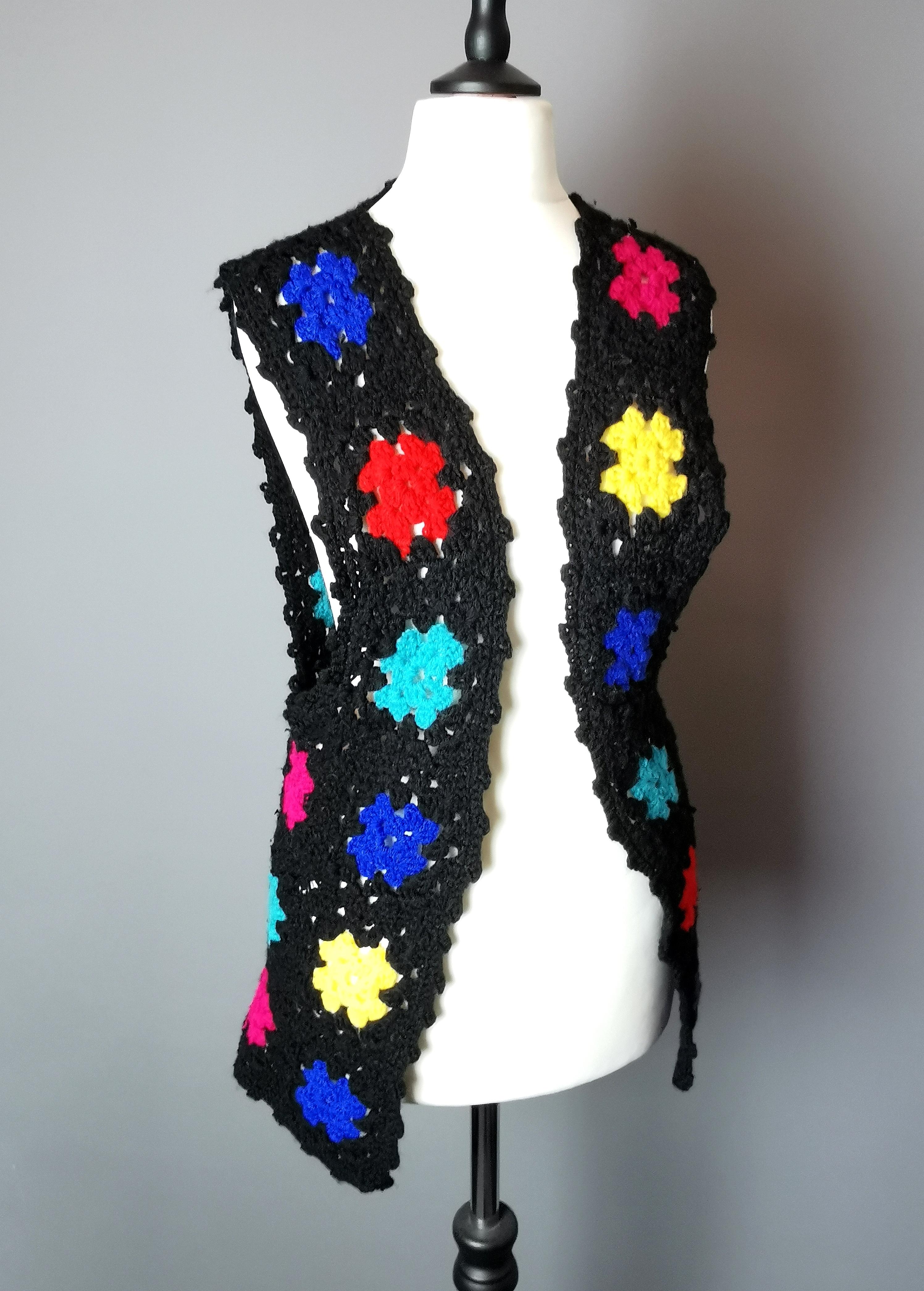 Vintage 1970s crochet waistcoat, vest, Colour pop 3