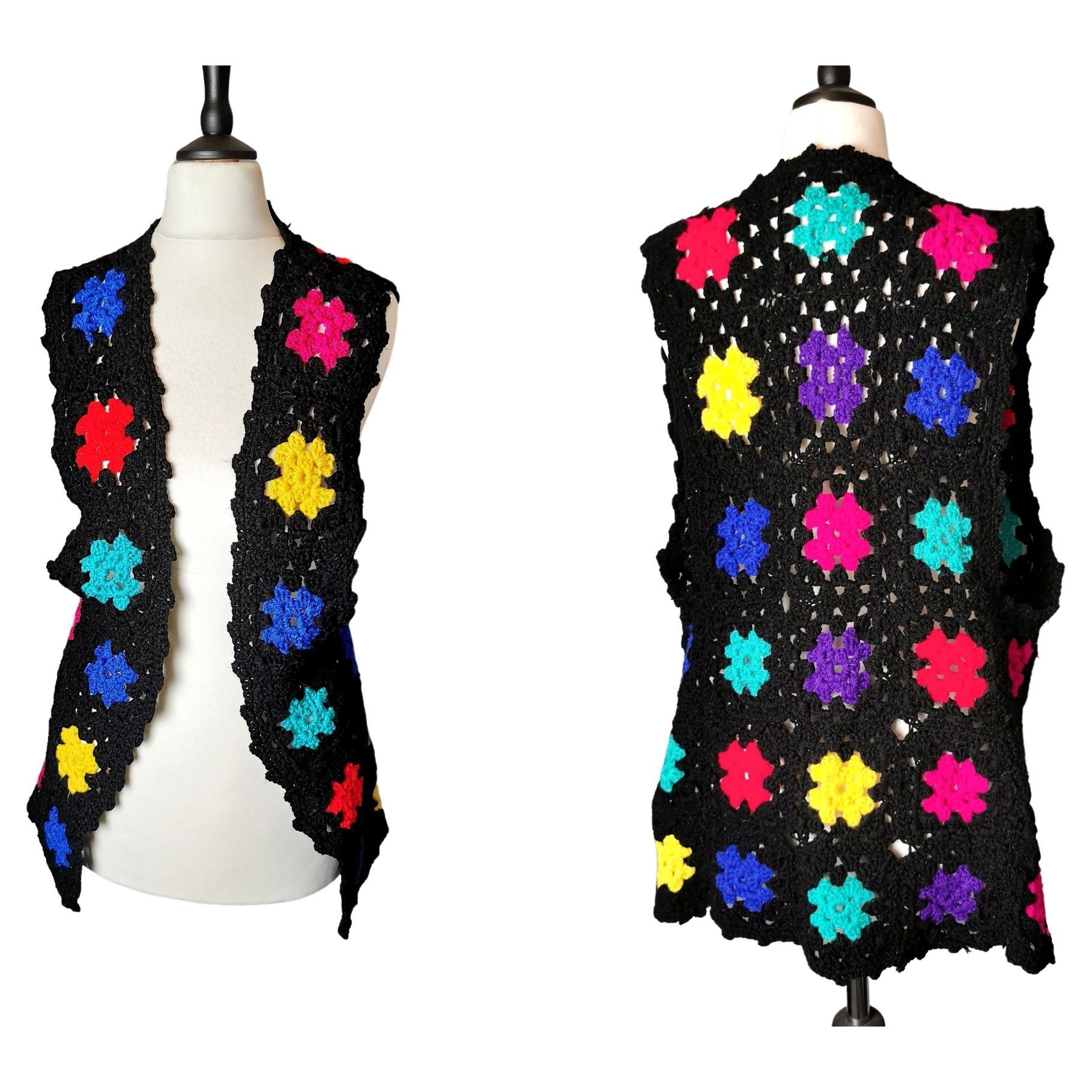Vintage 1970s crochet waistcoat, vest, Colour pop