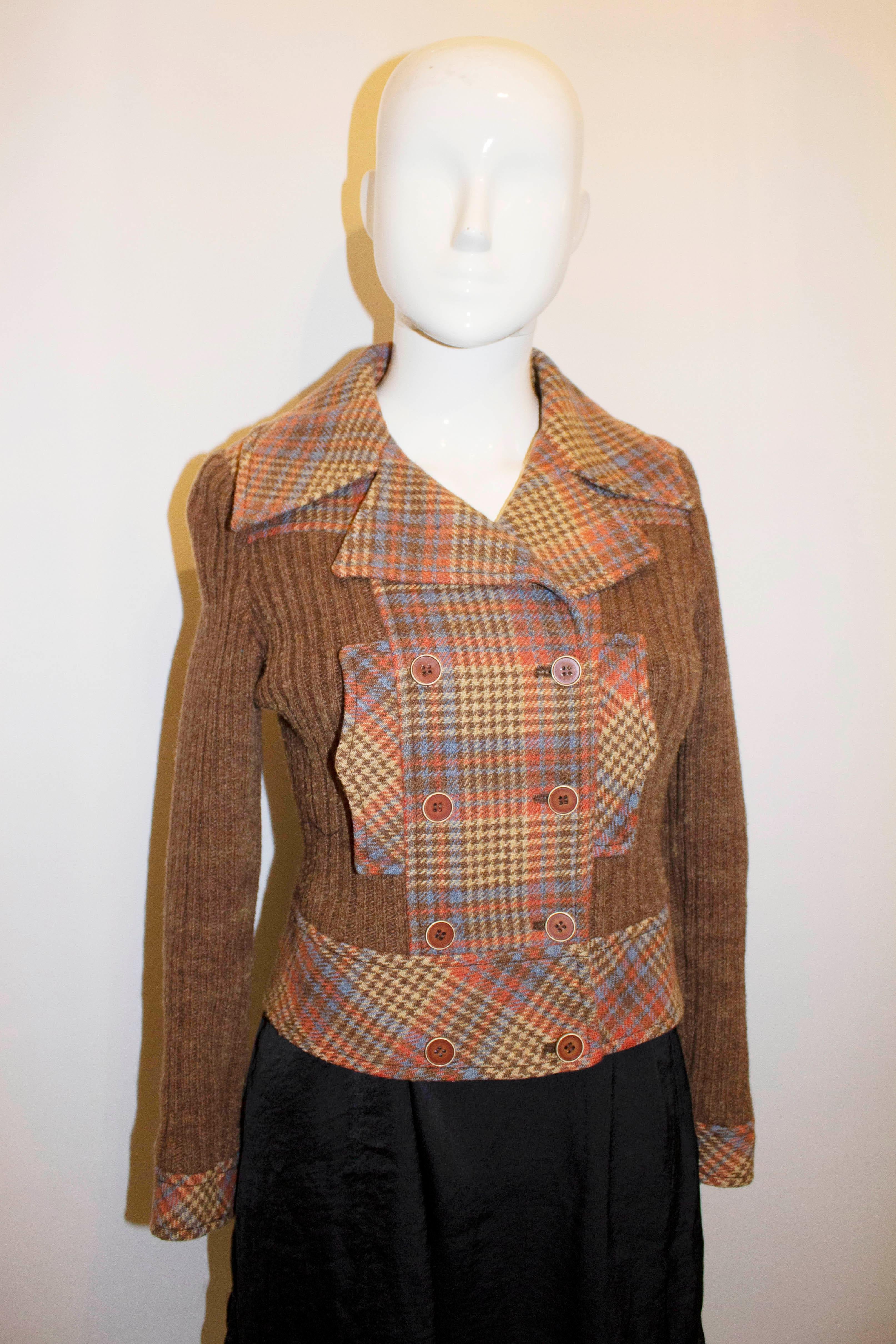 Brown Vintage 1970s Crop Wool Jacket