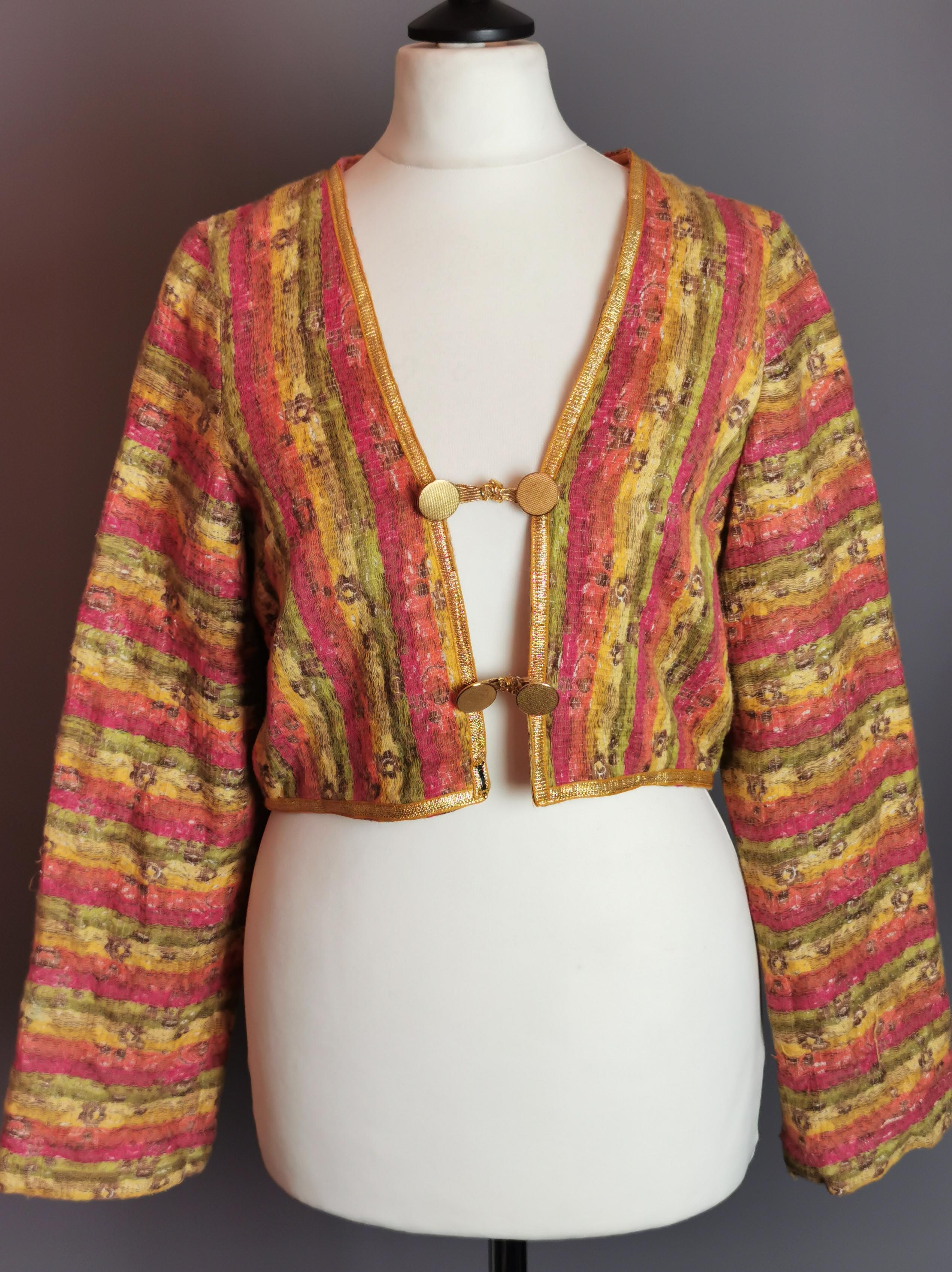 Women's Vintage 1970s cropped blazer, Bright, Metallic gold 