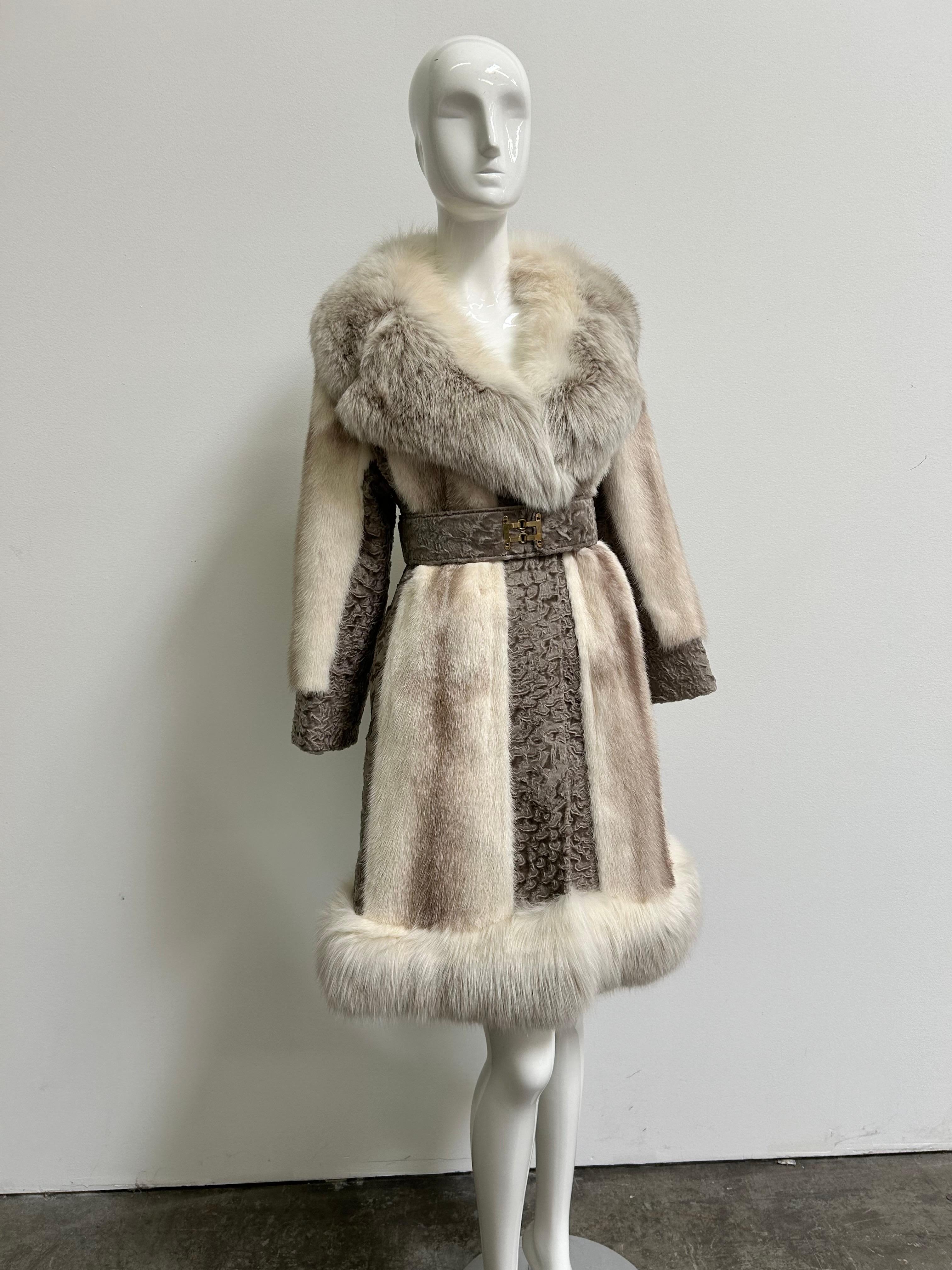 Women's Vintage 1970s Cross Mink, Broadtail Lamb + Fox Fur Coat