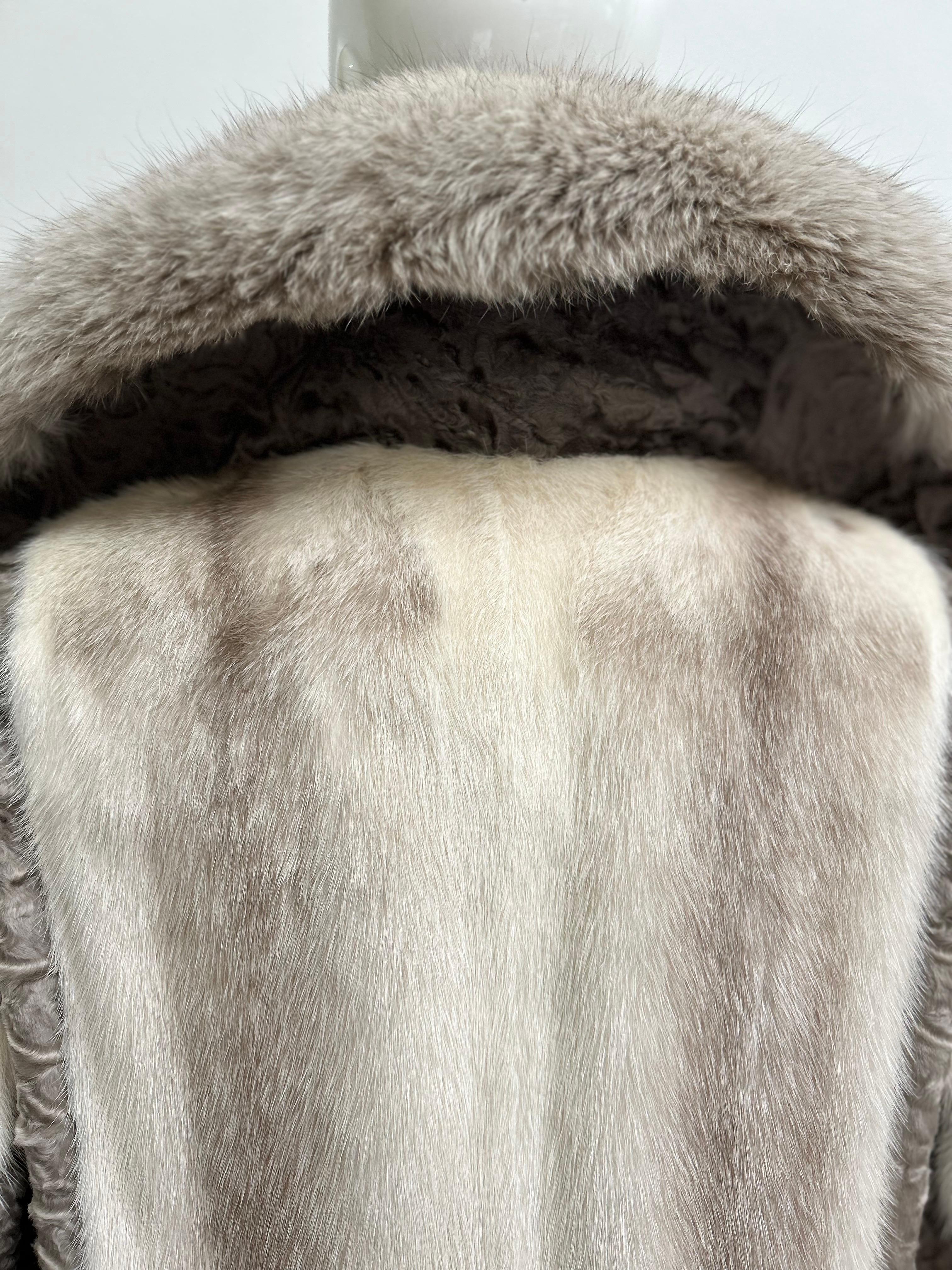 Vintage 1970s Cross Mink, Broadtail Lamb + Fox Fur Coat 3