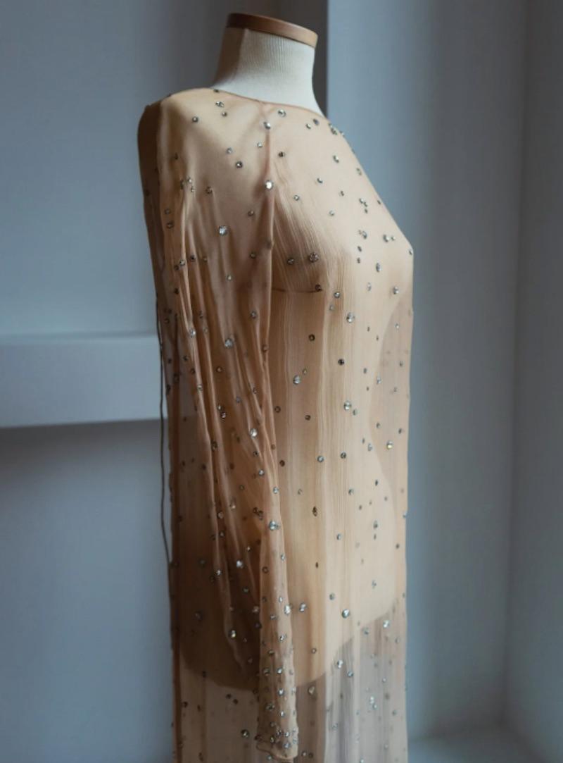 Women's Vintage 1970s Crystal Embellished Nude Dress