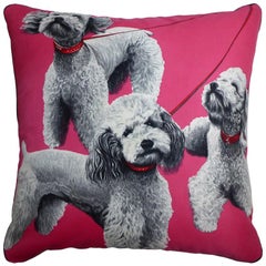 Vintage 1970s Cushions 'Pink Poodles' Bespoke Made Silk Pillow Made in London