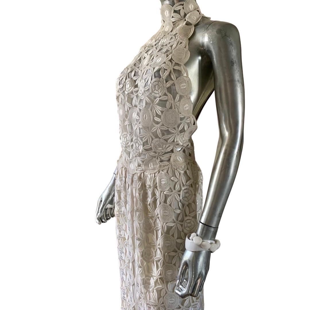 Vestido de encaje de guipur blanco a medida vintage de los años 70 talla 6 4