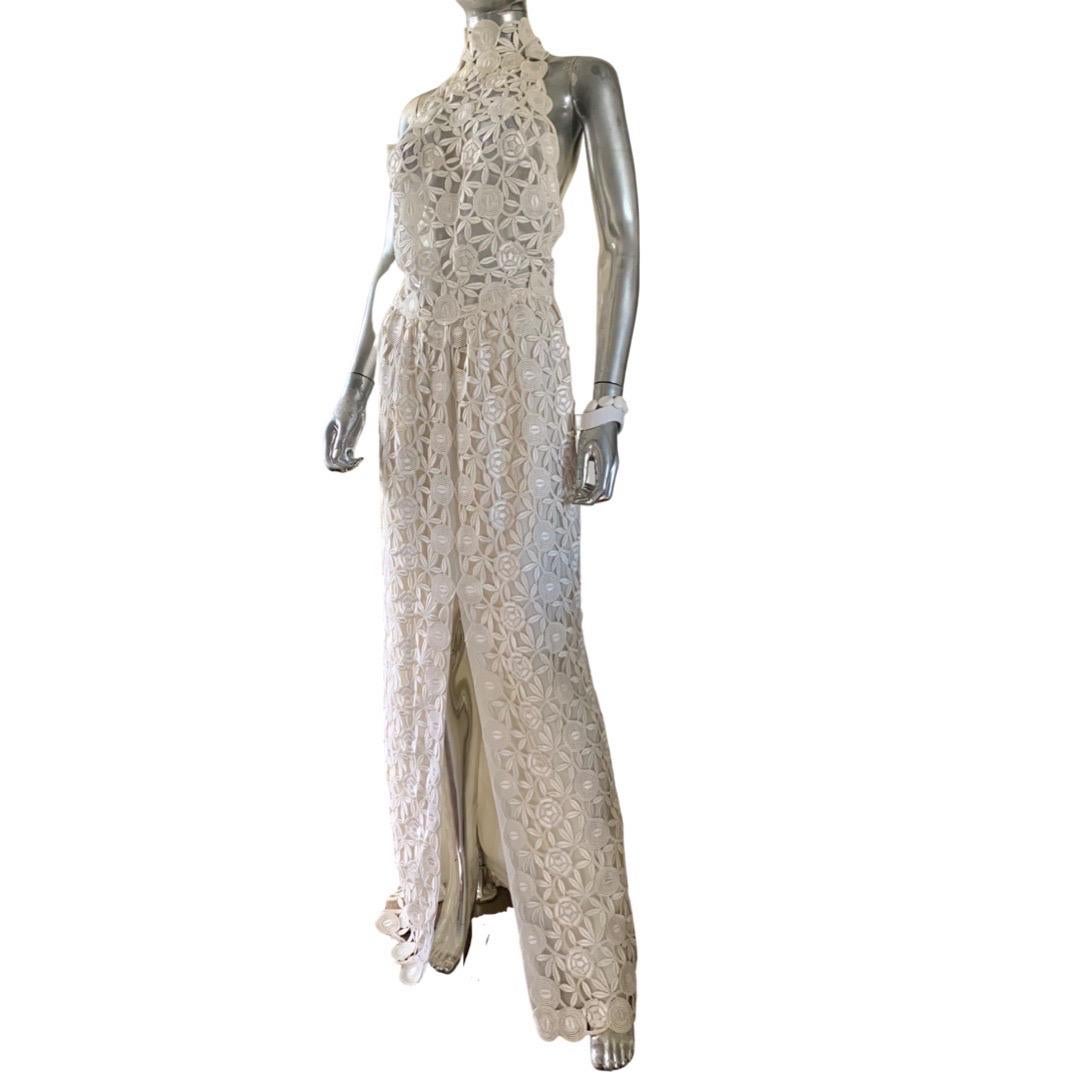 Vestido de encaje de guipur blanco a medida vintage de los años 70 talla 6 5