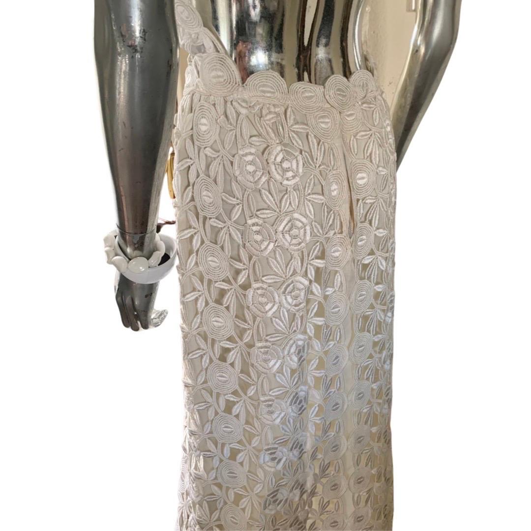 Vestido de encaje de guipur blanco a medida vintage de los años 70 talla 6 7
