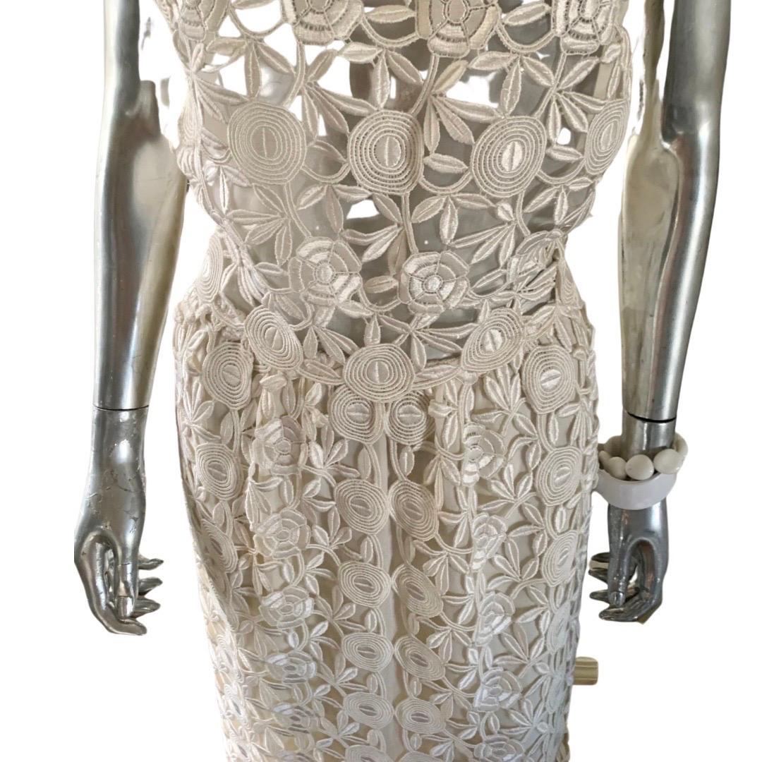 Vestido de encaje de guipur blanco a medida vintage de los años 70 talla 6 en Bueno Estado en Palm Springs, CA