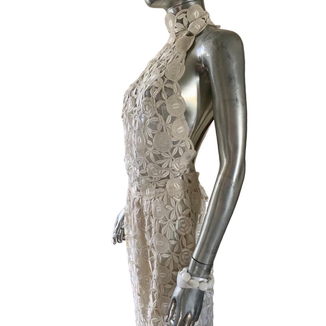 De las mujeres Vestido de encaje de guipur blanco a medida vintage de los años 70 talla 6