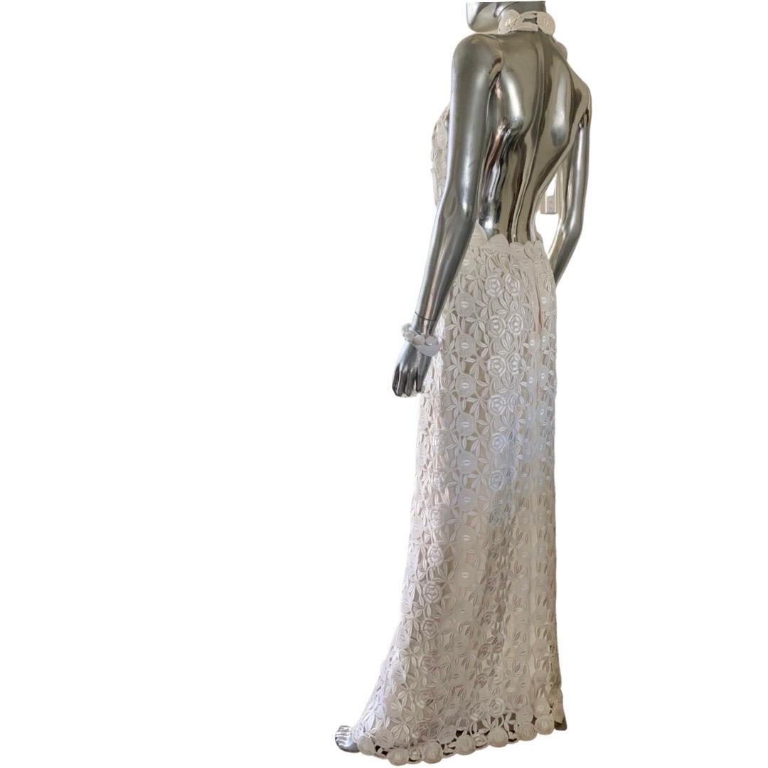 Vestido de encaje de guipur blanco a medida vintage de los años 70 talla 6 1